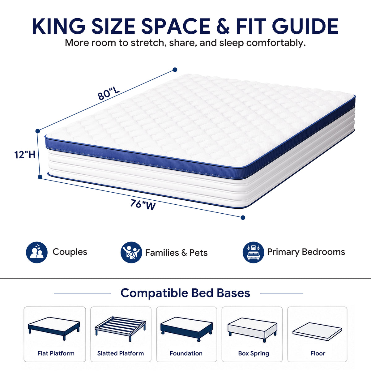 Paproos King Mattress, 12-inch Hybrid Mattress