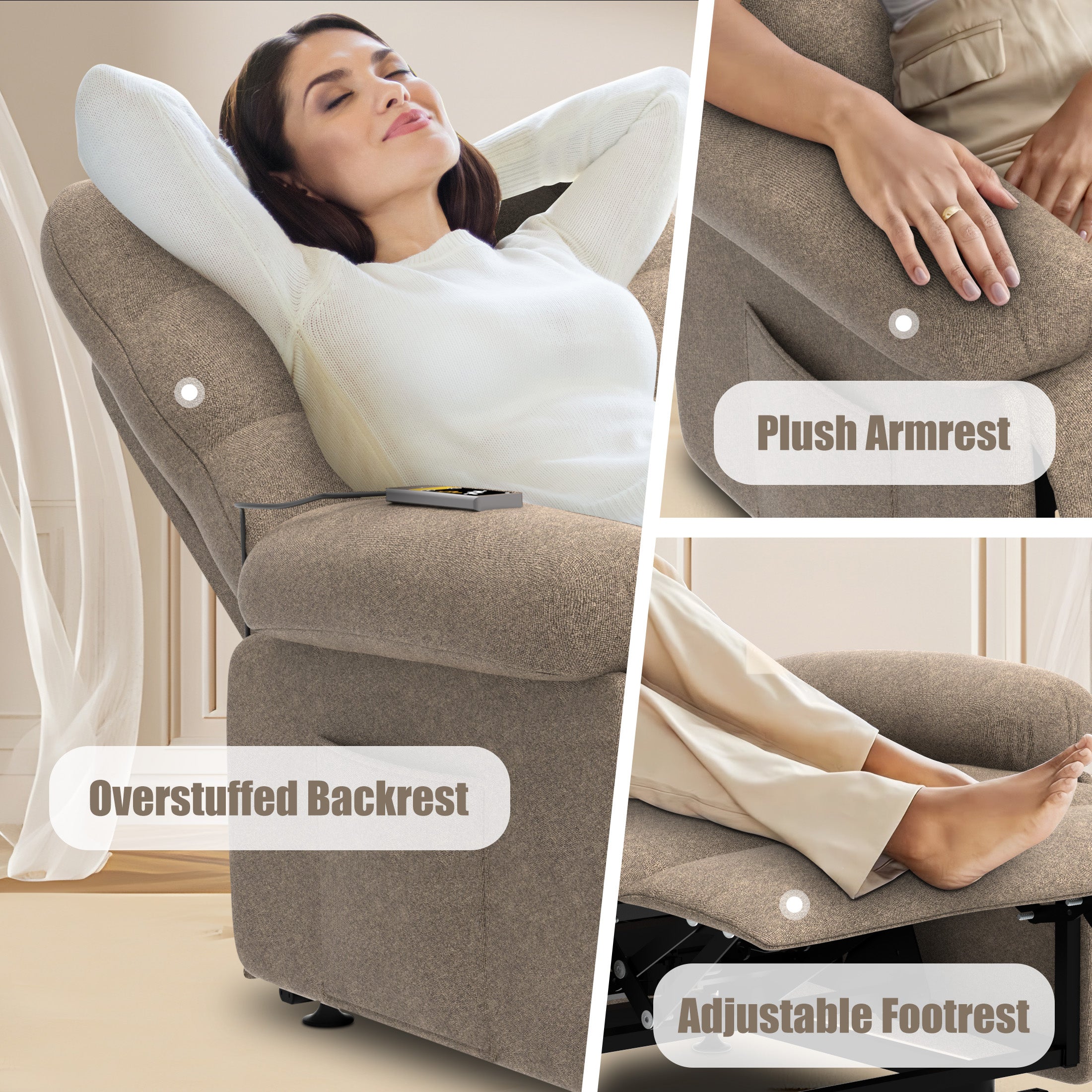 Electric Recliner Chair, PAPROOS Ergonomic Lounge Recliner with Remote Control, Side Pocket, Modern Power Recliner Sofa for Adults Elderly, Single Reclining Sofa for Living Room Home, Grey