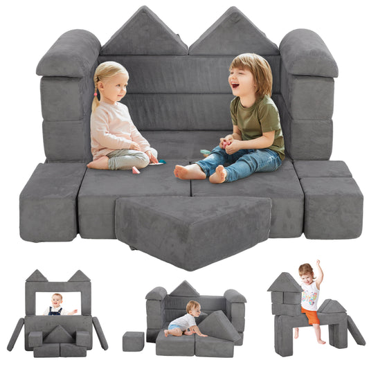 HSUNNS 12 PCS Modular Kids Couch for Kids, Modular Sponge Kids Couch for Playroom and Living Room, Indoor Kids Sofa Play Set, CPC Certificate, Gray