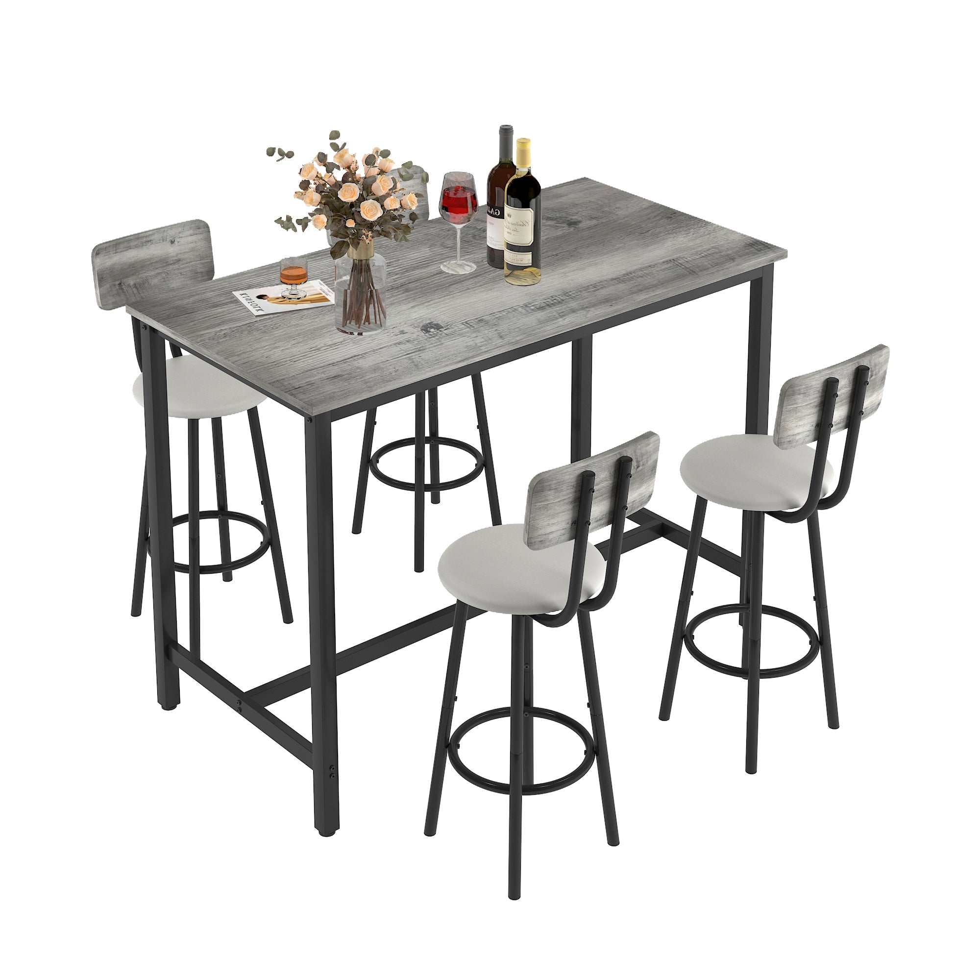 PAPROOS 5 Piece Dining Table Set, Counter Height Bar Table and Bar Stools Set with Storage Rack,Kitchen Table Set for Dining Room, Breakfast Nook