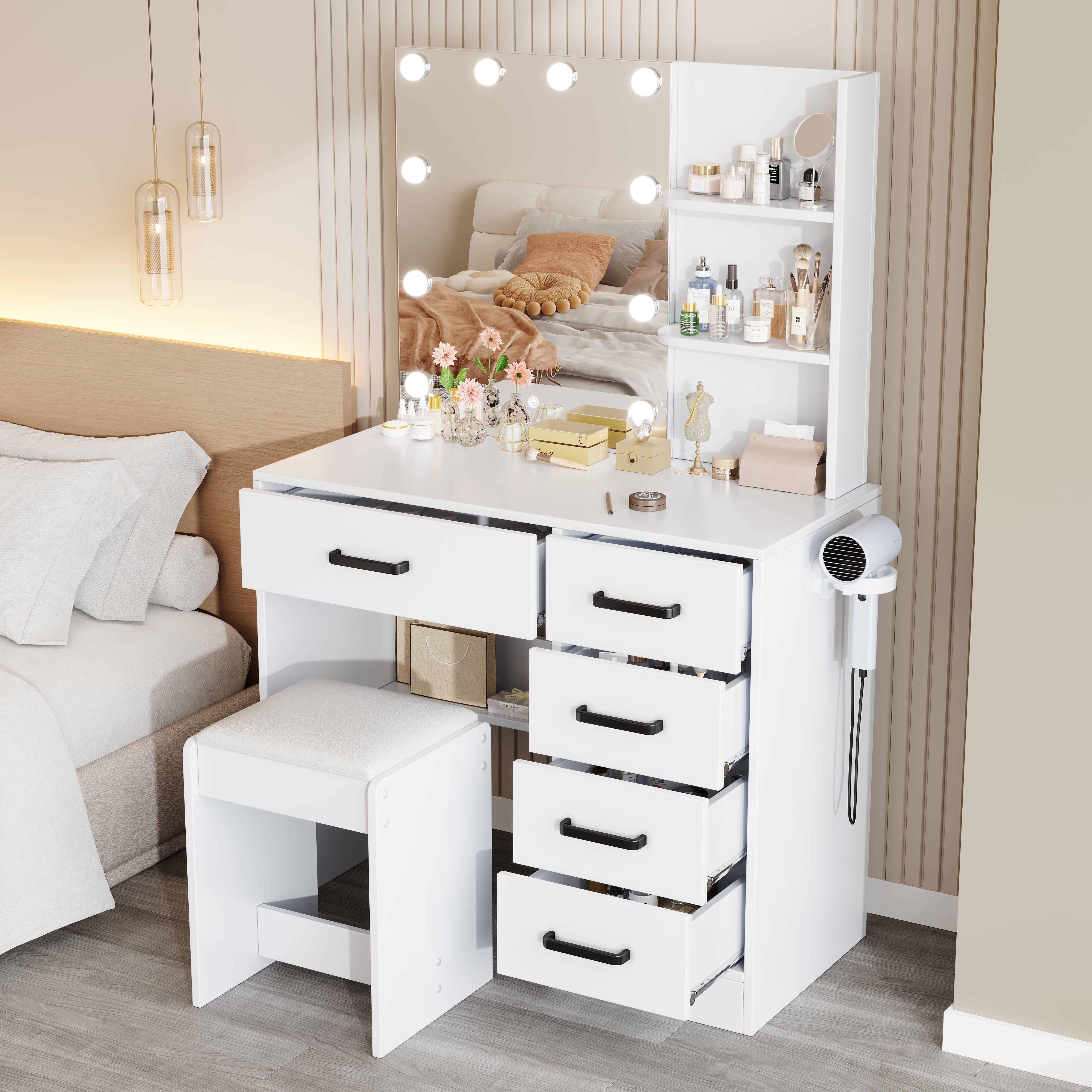 PAPROOS Vanity Set with Mirror and Light