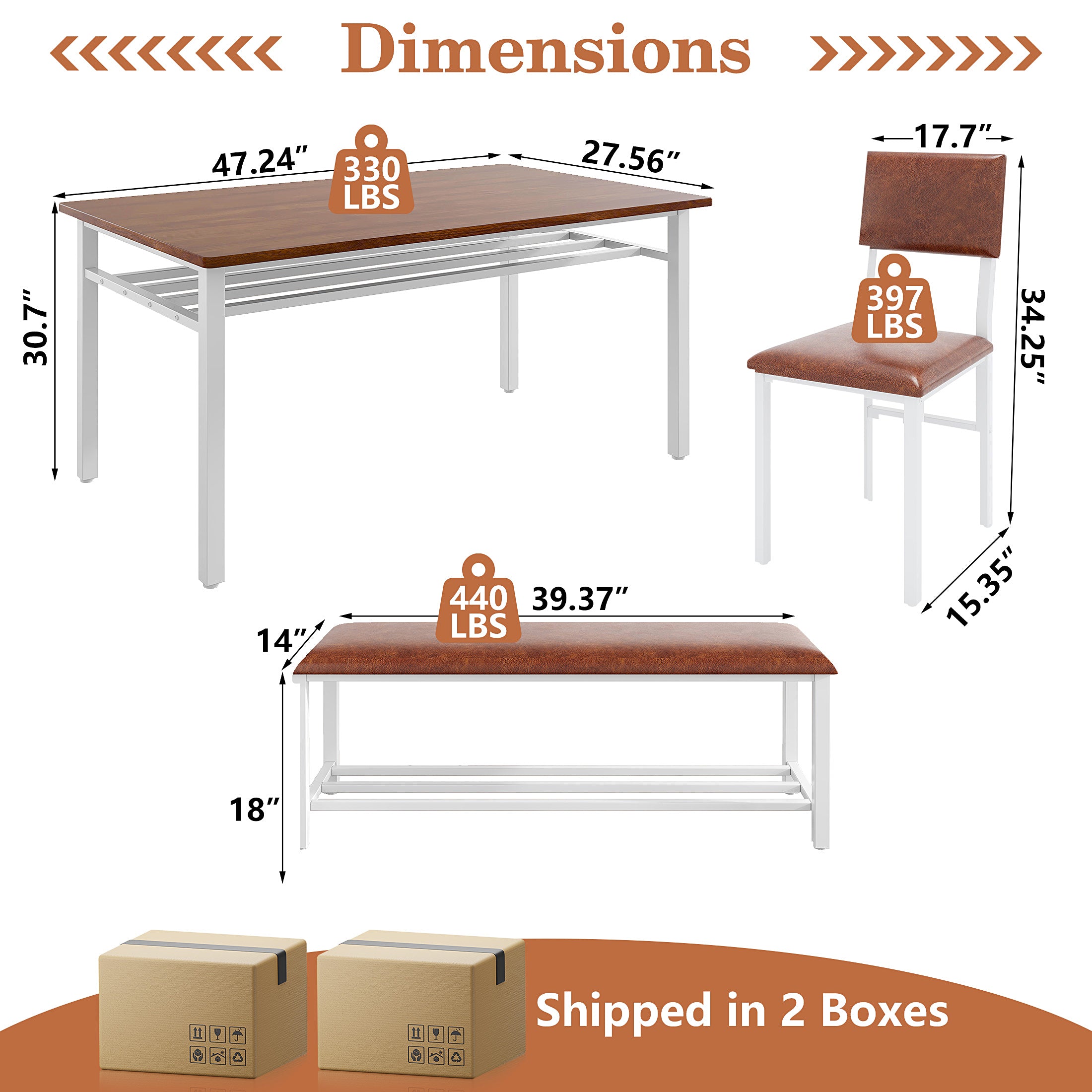 PAPROOS Dining Table Set for 6, 6 Piece Dining Room Set with Wooden Table Top, PU Leather Upholstery Chairs and Bench, Modern Dinette Sets for Big Family, Kitchen Table and Chairs Set, Rustic Brown