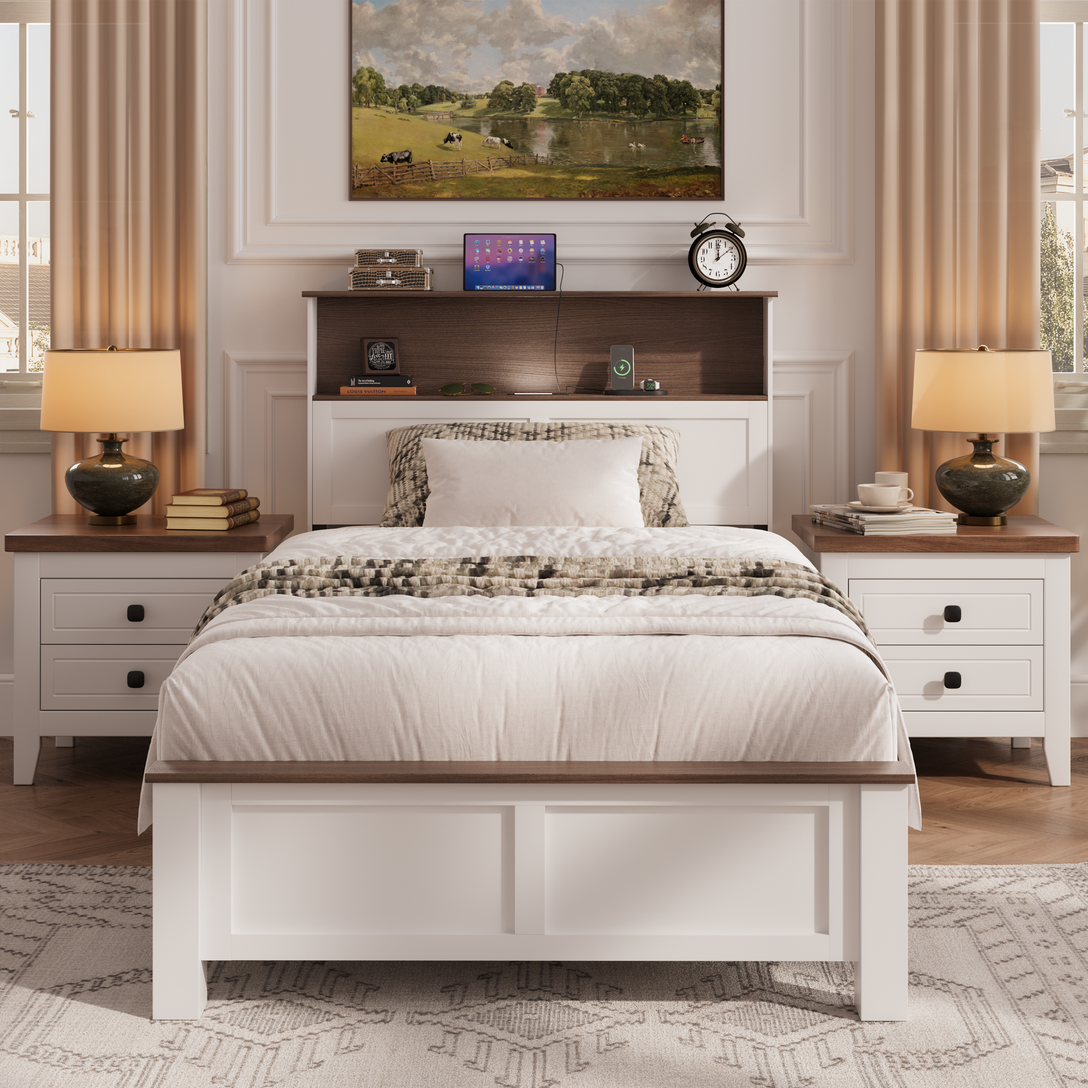 PAPROOS Wooden Twin Platform Bed Frame with Headboard and Footboard