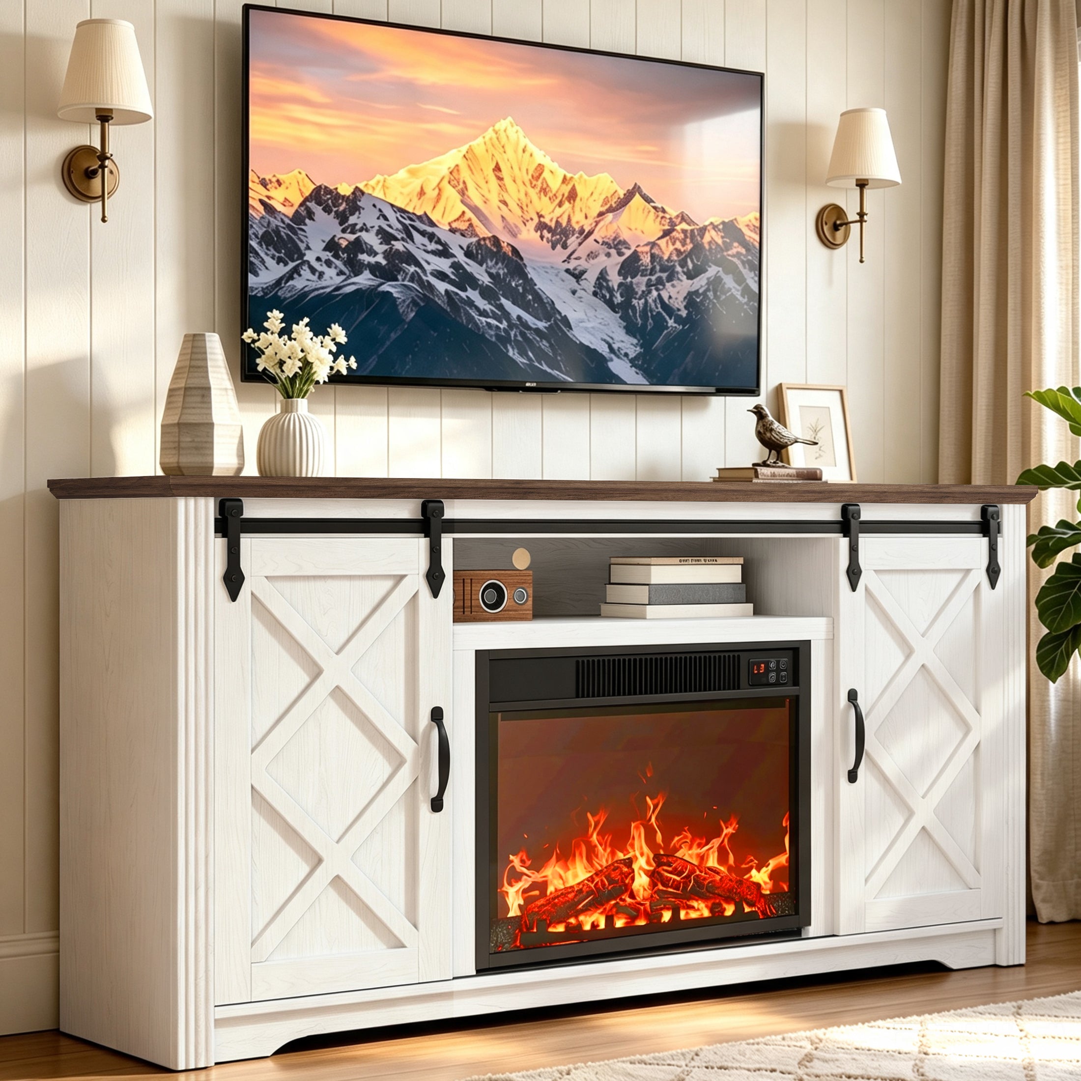 PAPROOS Fireplace TV Stand