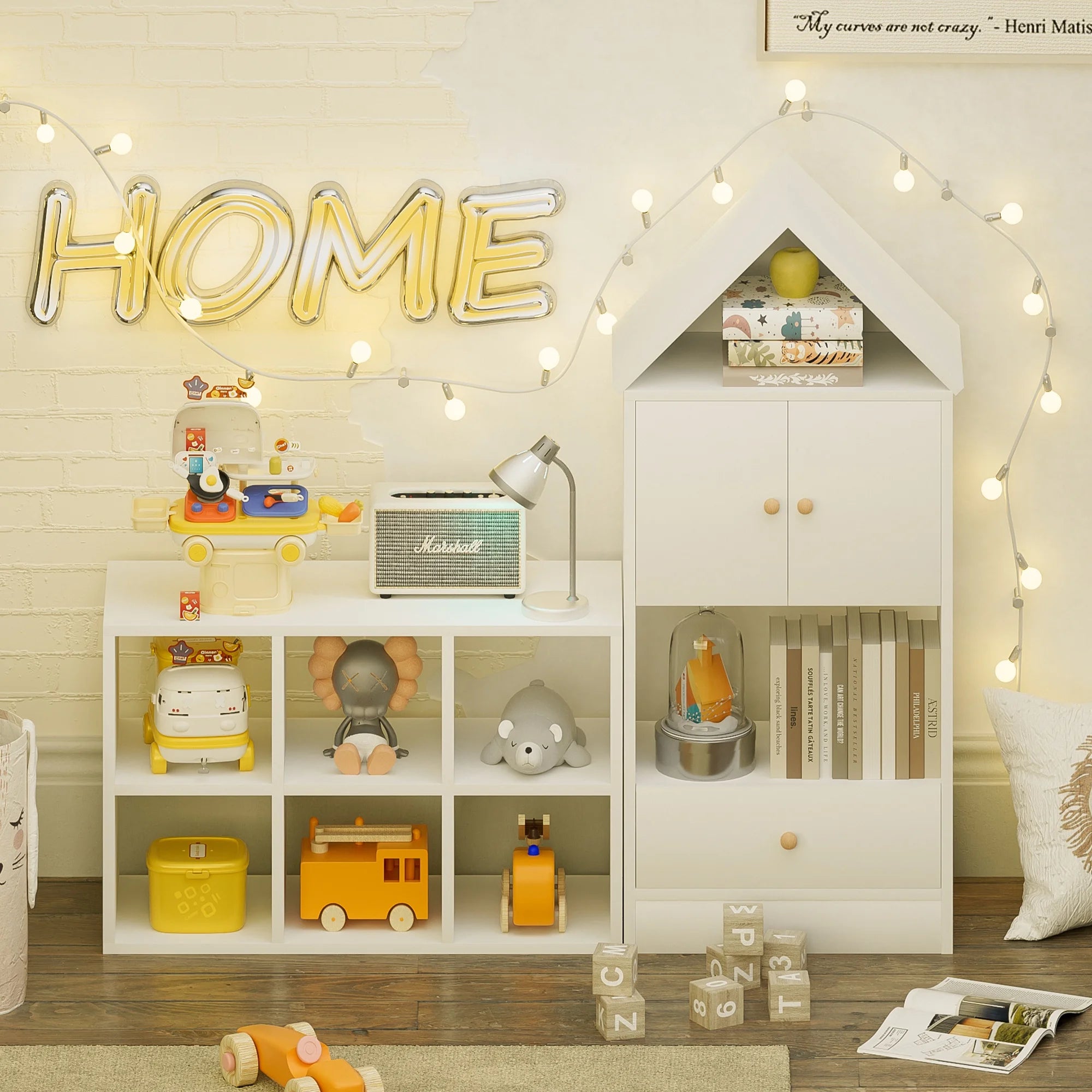 Bookshelf for Kids, Wooden Kids Bookcase with House-Shaped Design, Adjustable Placement, Durable Kids Organizer for Playroom or Bedroom, Single House Design-White