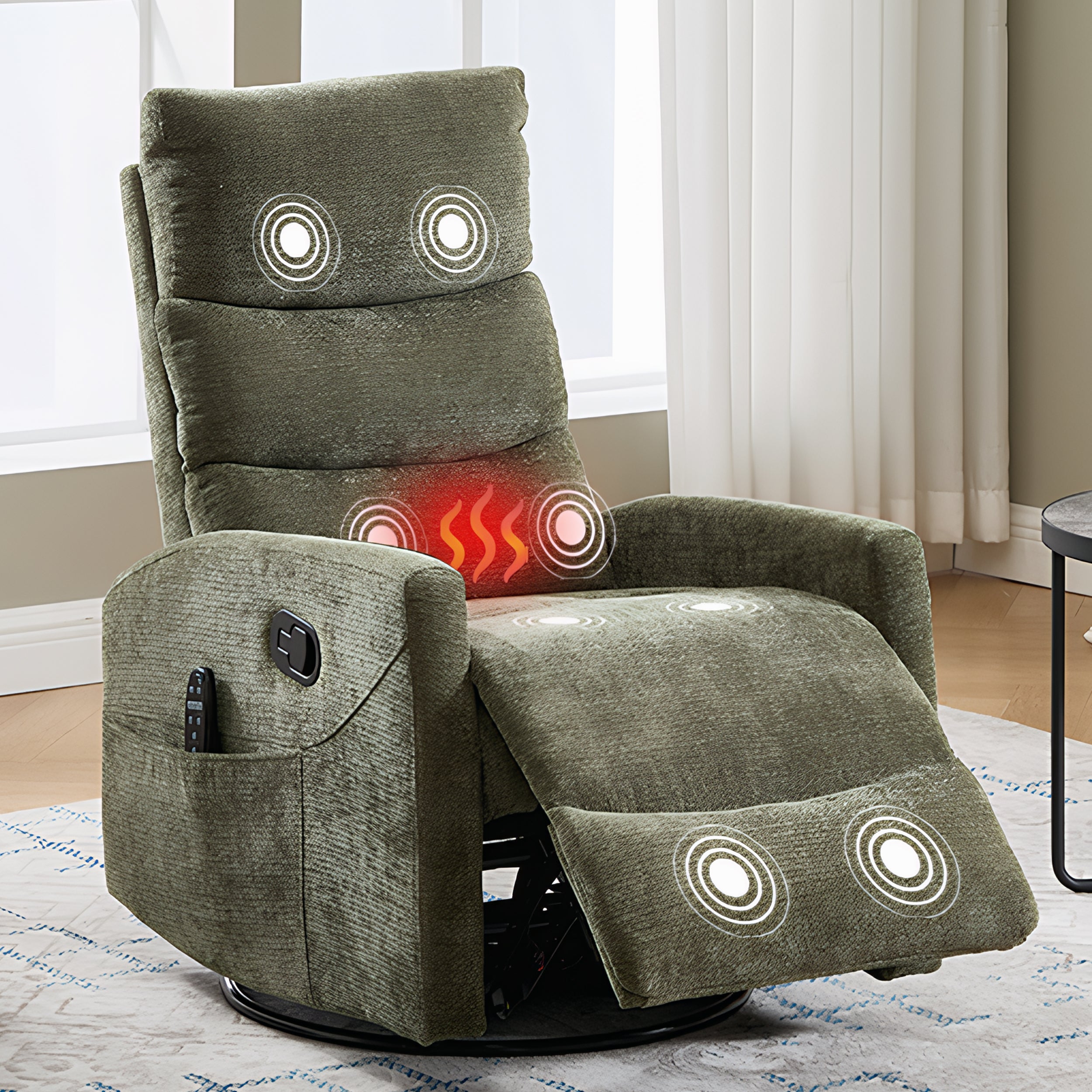 PAPROOS Recliner Chair with Massage and Heat, Fabric 360° Swivel Rocker Recliner, Rocking Chair for Nursery, Manual Recliner for Adults for Home Theater Living Room