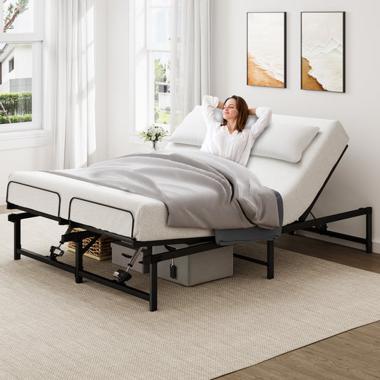 Power Adjustable Bed Base Frame Queen, Metal Electric Bed Frame with Independent Head and Foot Incline, Modern Sleep Number Bed with Wired Control, Zero Gravity, Easy Assembly