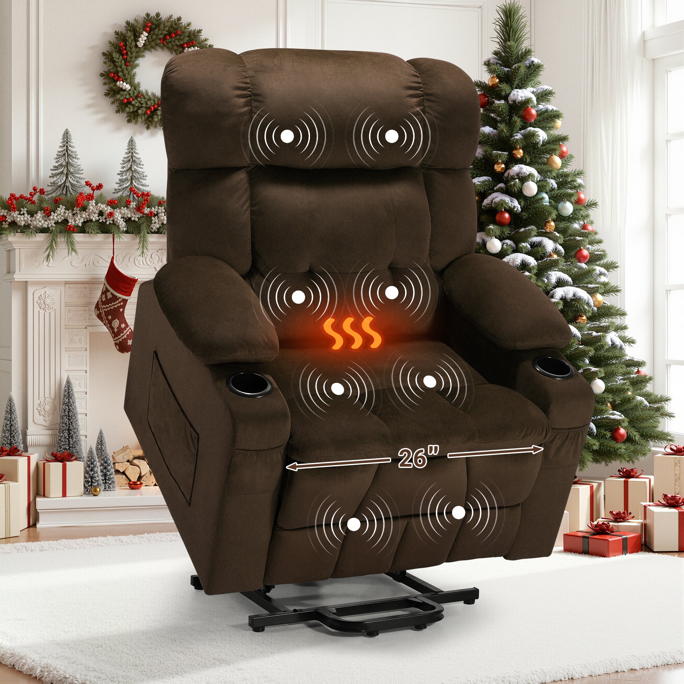 PAPROOS Large Power Lift Recliner Chair with Massage and Heat for Elderly Big and Tall People, Overstuffed Wide Recliners with 2 Cup Holders, Side Pocket for Living Room, Single Sofa, Blue