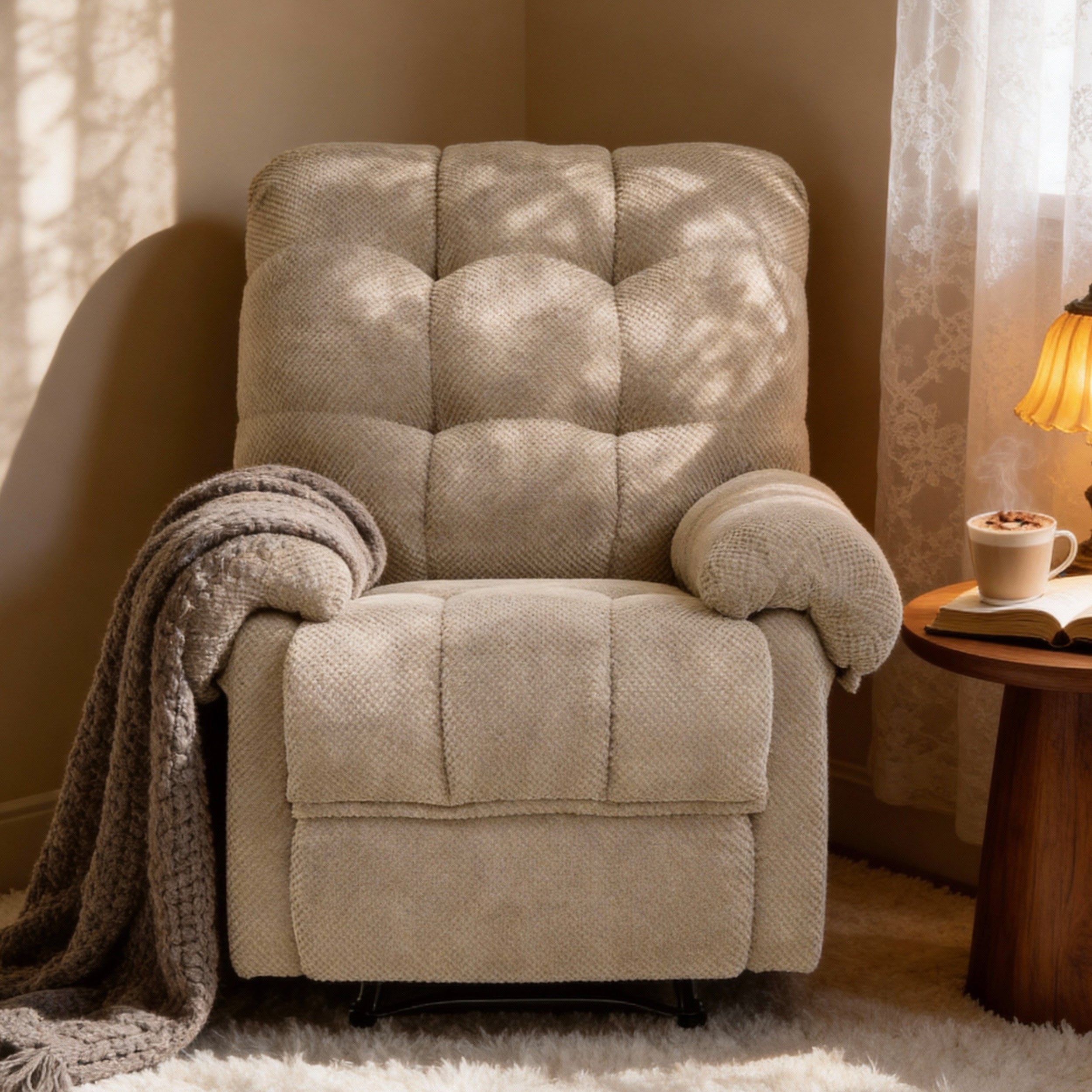 PAPROOS Swivel Rocker Recliner, Fabric 360° Swivel Rocking Recliner with 2 Side Pockets, Glider Rocking Chair for Baby Nursery, Manual Recliner for Adults for Home Theater Living Room