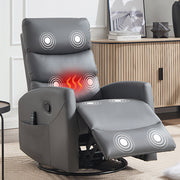 PAPROOS Rocker Recliner with Heat Therapy and Massage, PU Leather 360°Swivel Rocker Recliner, Rocking Chair for Nursery, Small Rocking Recliner, Manual Recliner for Home Theater Living Room