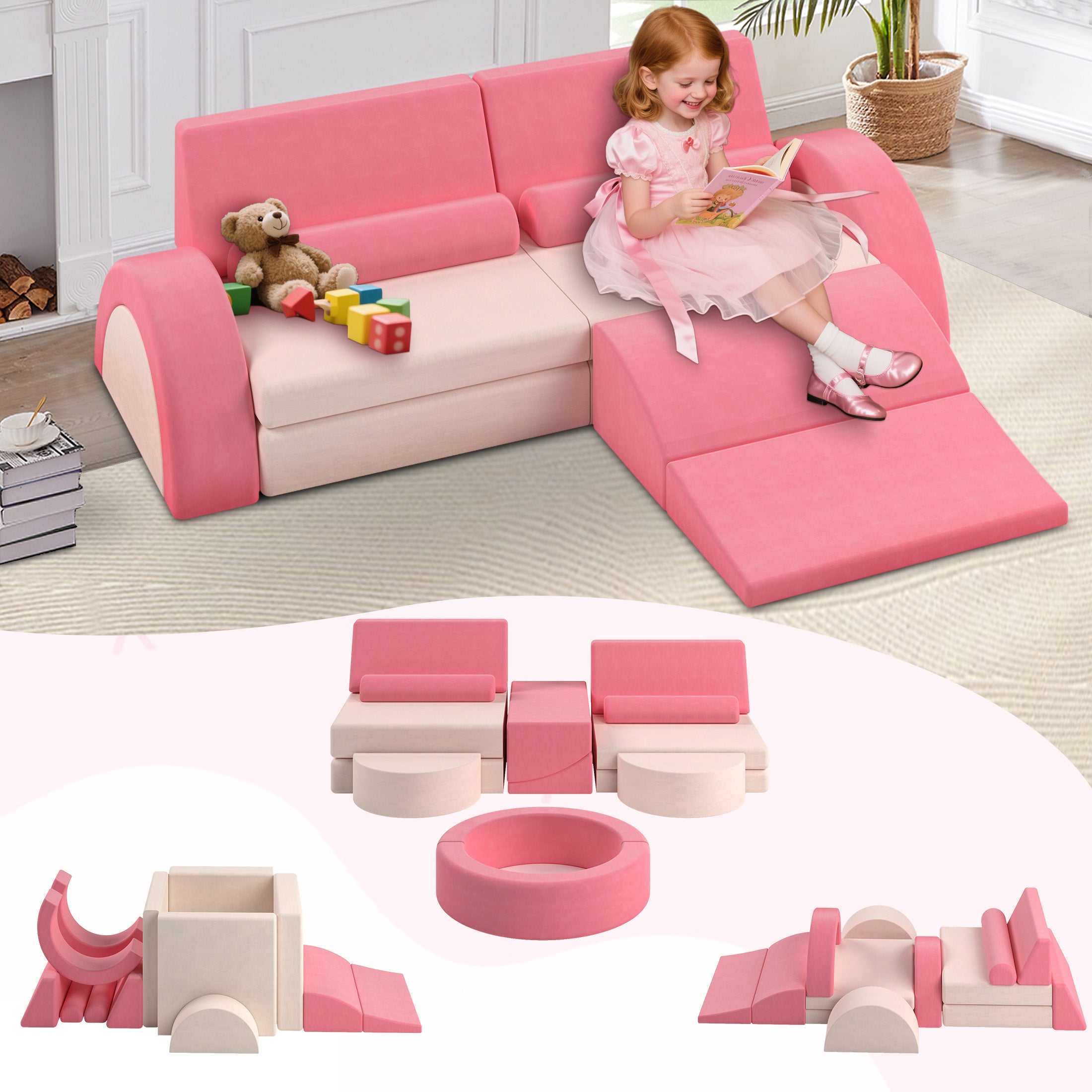HSUNNS 12 PCS Modular Kids Couch for Kids, Modular Sponge Kids Couch for Playroom and Living Room, Indoor Kids Sofa Play Set, CPC Certificate, Gray