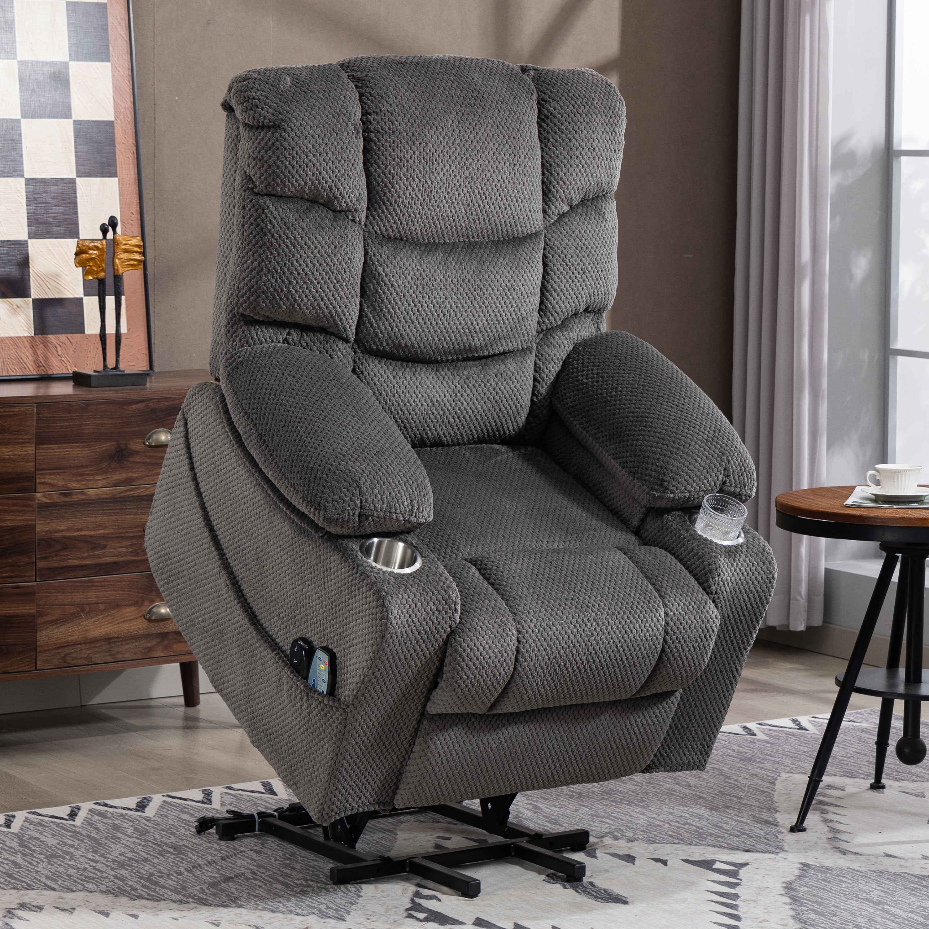 Power Lift Recliner Chair, Paproos Power Lift Recliner with Massage and Heat for Elderly, Reclining Sofa with Cup Holders & Side Pockets for Living Room, Velvet Fabric, Brown