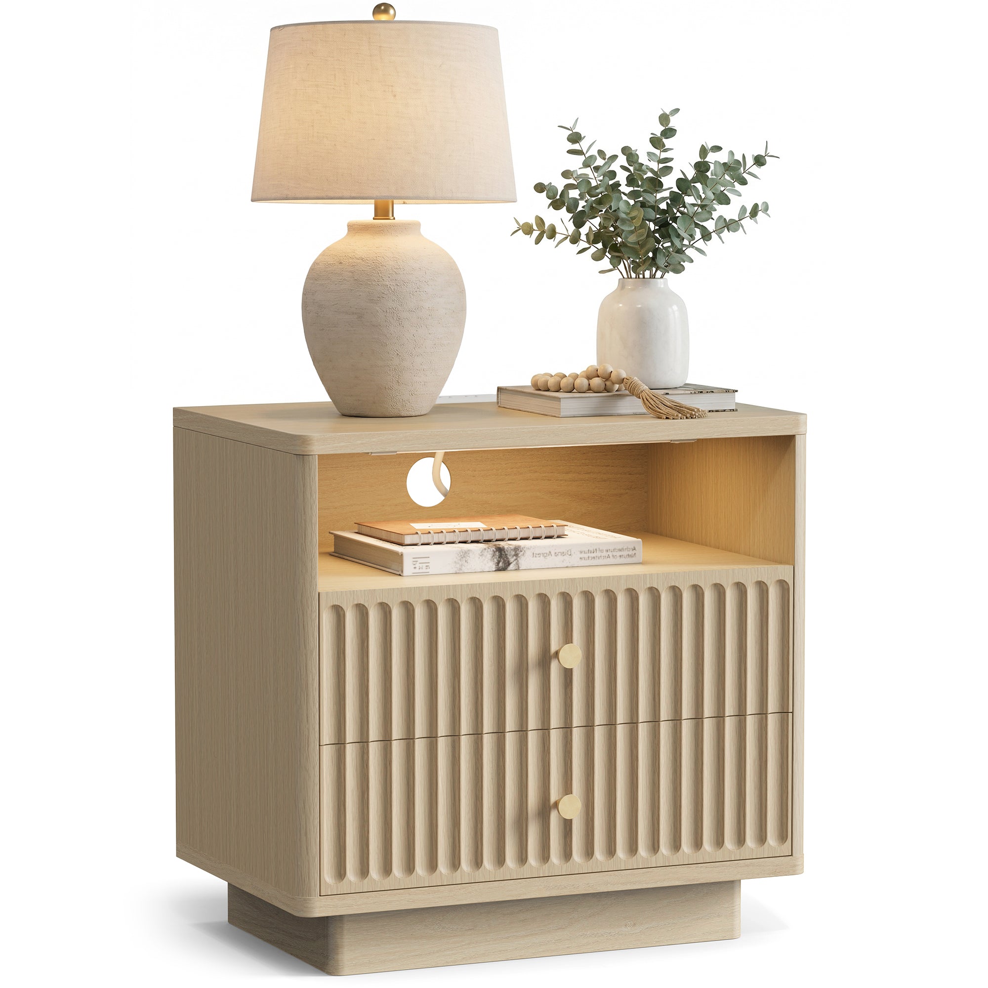 Fluted Nightstand with Charging Station