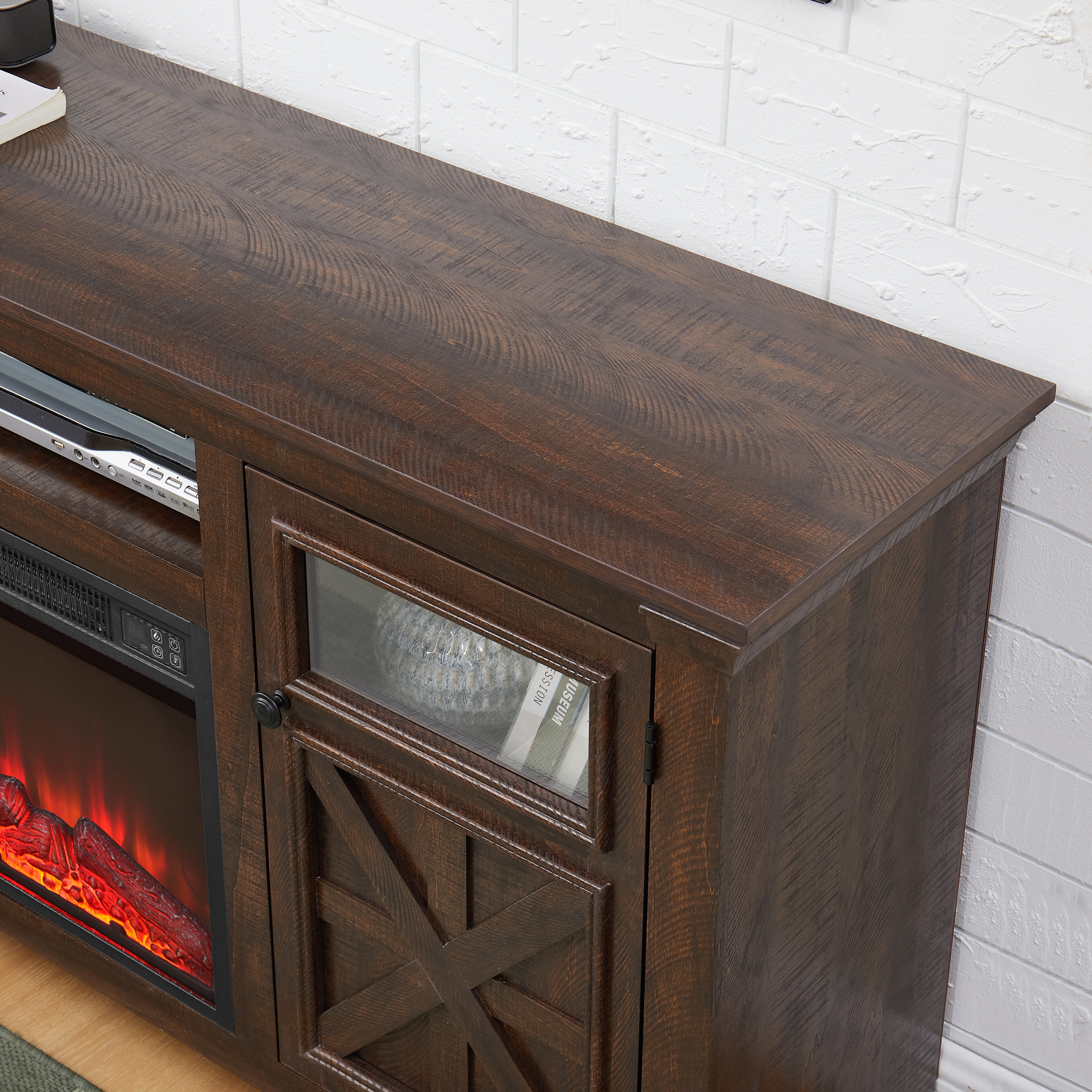 Fireplace TV Stand for 65 Inch TV, 1400w Farmhouse Electric TV Stand with Fireplace, Fireplace Entertainment Center with Remote Control for Living Room, Brown