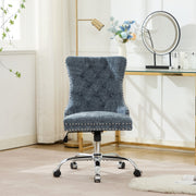 PAPROOS Vanity Chair, Swivel Home Office Chair, Ergonomic Home Desk Chair with Silver Metal Base, Adjustable Height, Chenille Upholstered Tufted Button Task Chair, Green