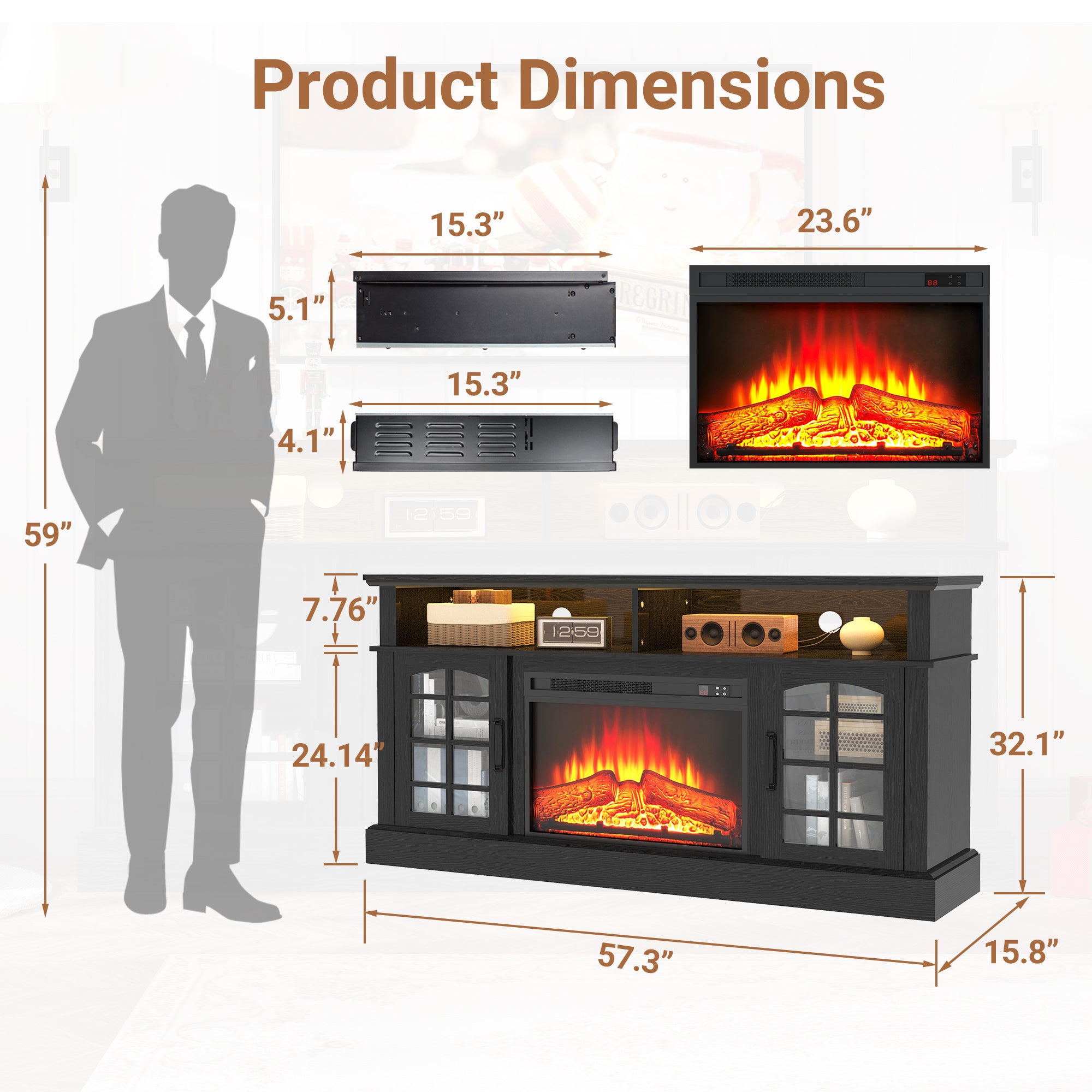 PAPROOS Fireplace TV Stand for 65inch TVs