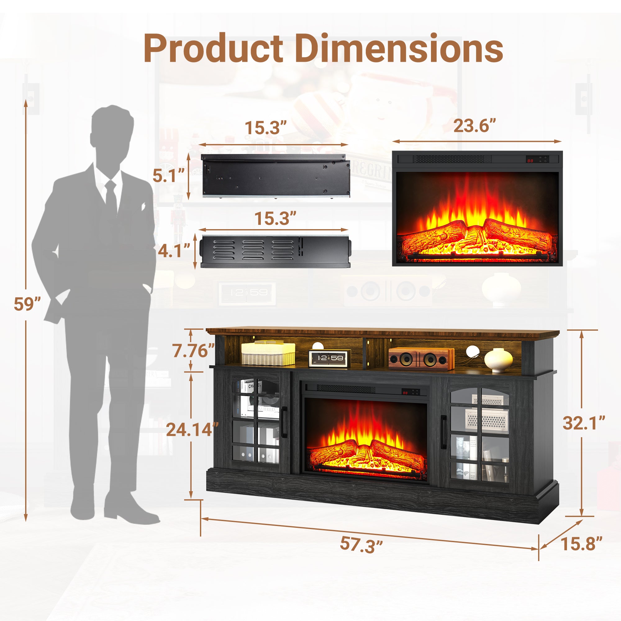 PAPROOS Fireplace TV Stand for 65inch TVs