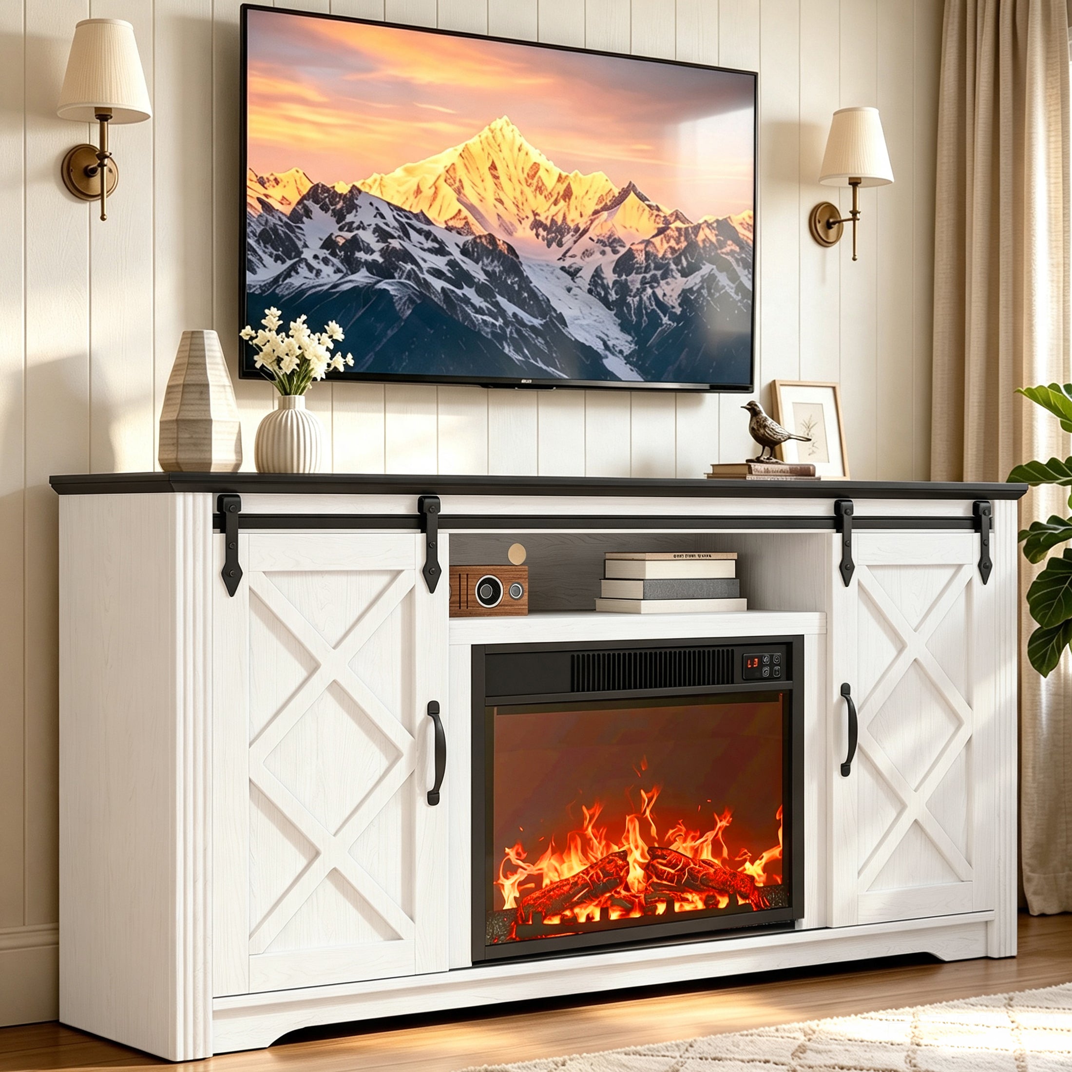 PAPROOS Fireplace TV Stand