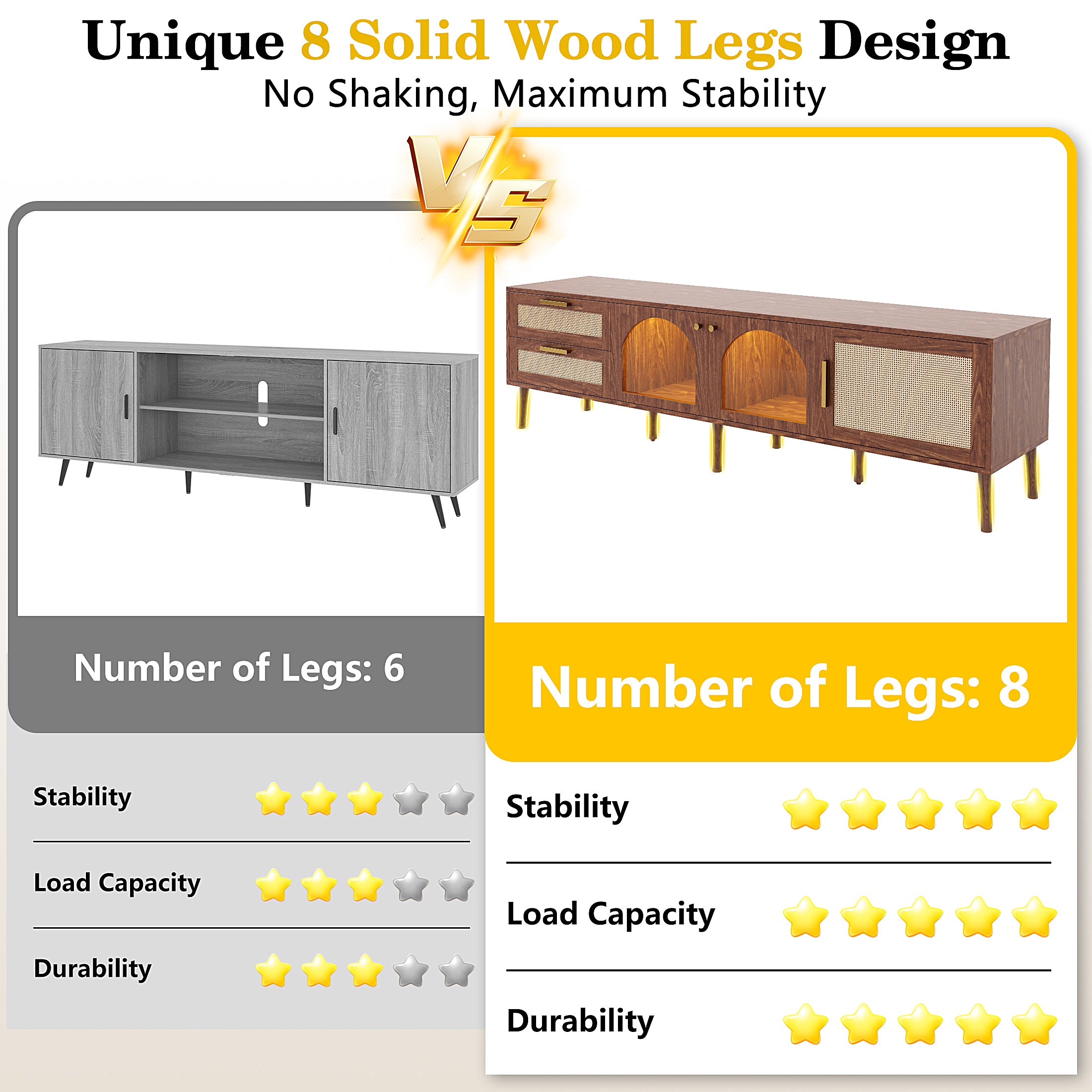 LED TV Stand for TVs up to 80'' with LED Lights, 70" Large Entertainment Center with 2 Drawers and 3 Cabinets, Media Console Table for Living Room with Cable Management, Brown