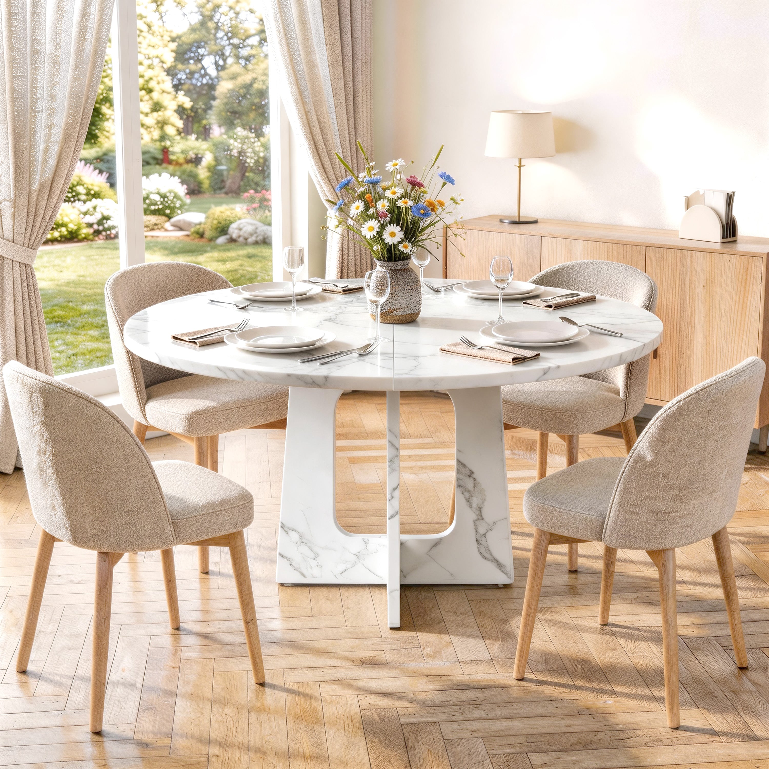 PAPROOS 47'' Round Dining Table for 4