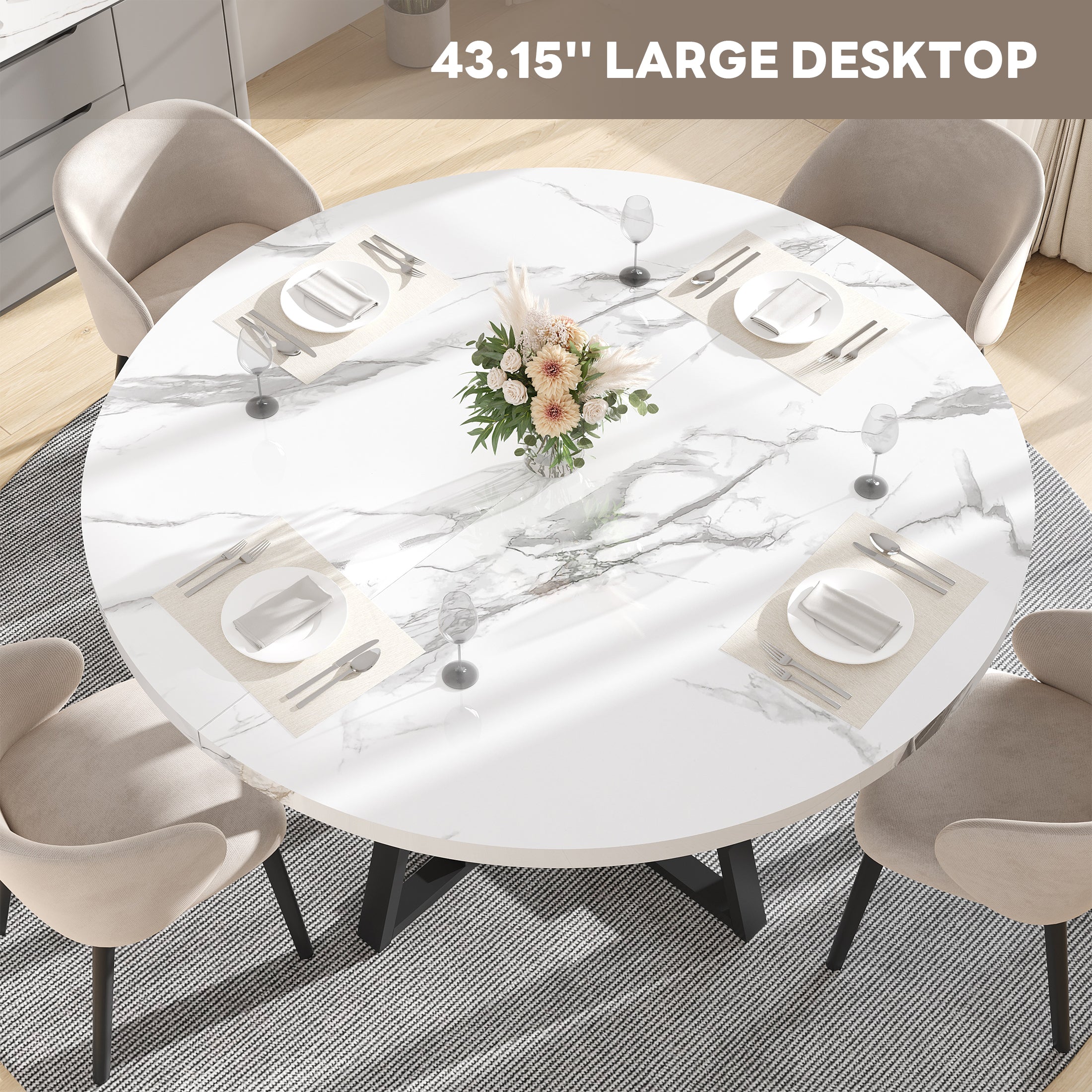 PAPROOS 43''Round Faux Marble Dining Table