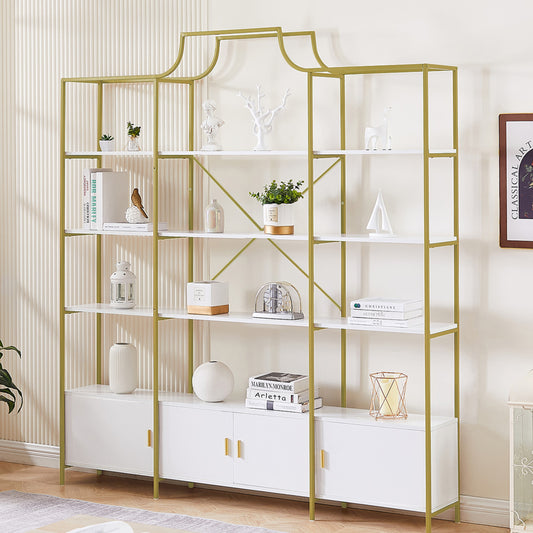 4 Tiers Bookcase Bookshelf with Storage, Modern Tall Display Storage Shelf with X-Bar Frame, Freestanding Etagere Bookcase for Living Room, Bedroom, Home Office, Gold/Whitevvvvvvvvvvvvvvvvvvvvvvvvvvvvv