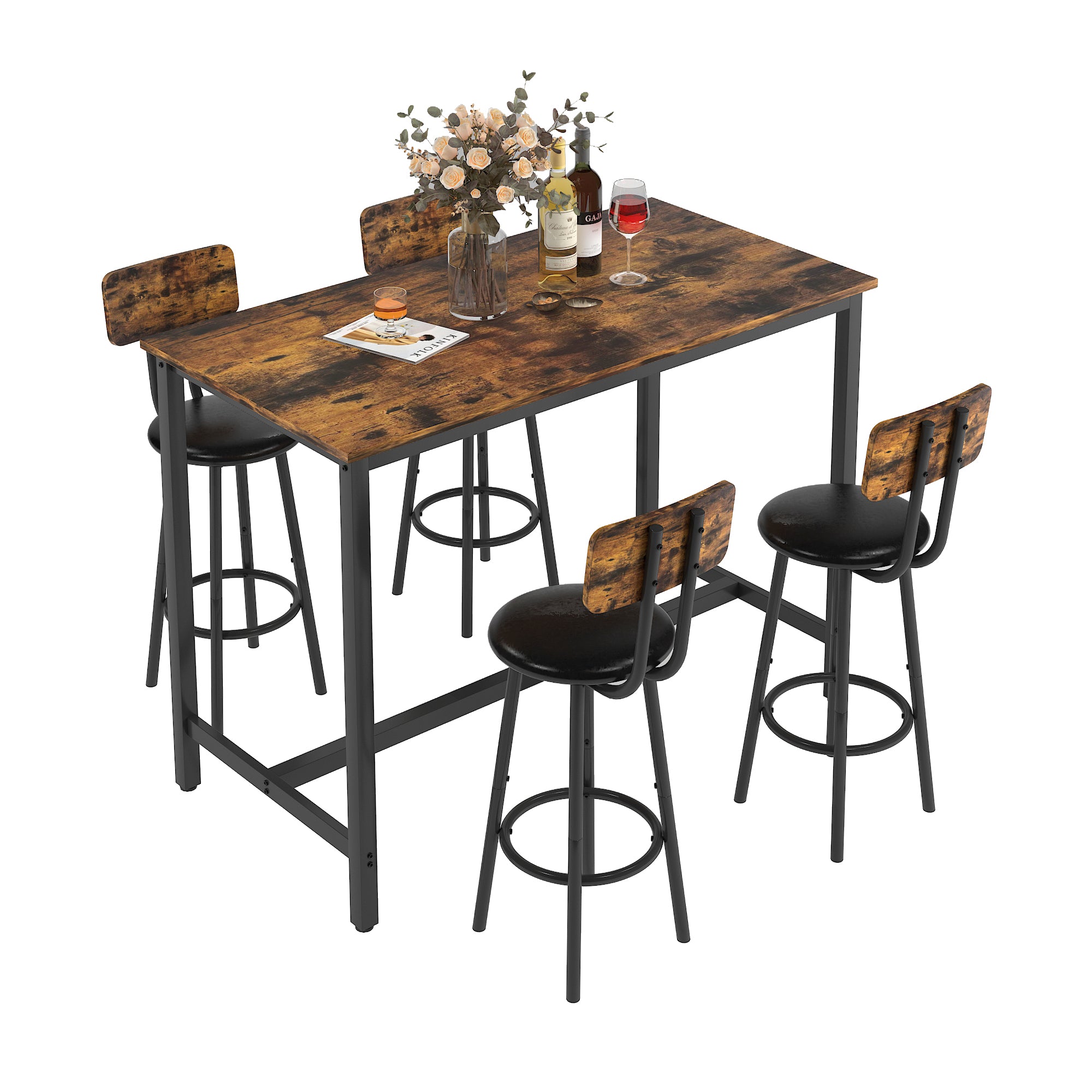 PAPROOS 5 Piece Dining Table Set, Counter Height Bar Table and Bar Stools Set with Storage Rack,Kitchen Table Set for Dining Room, Breakfast Nook