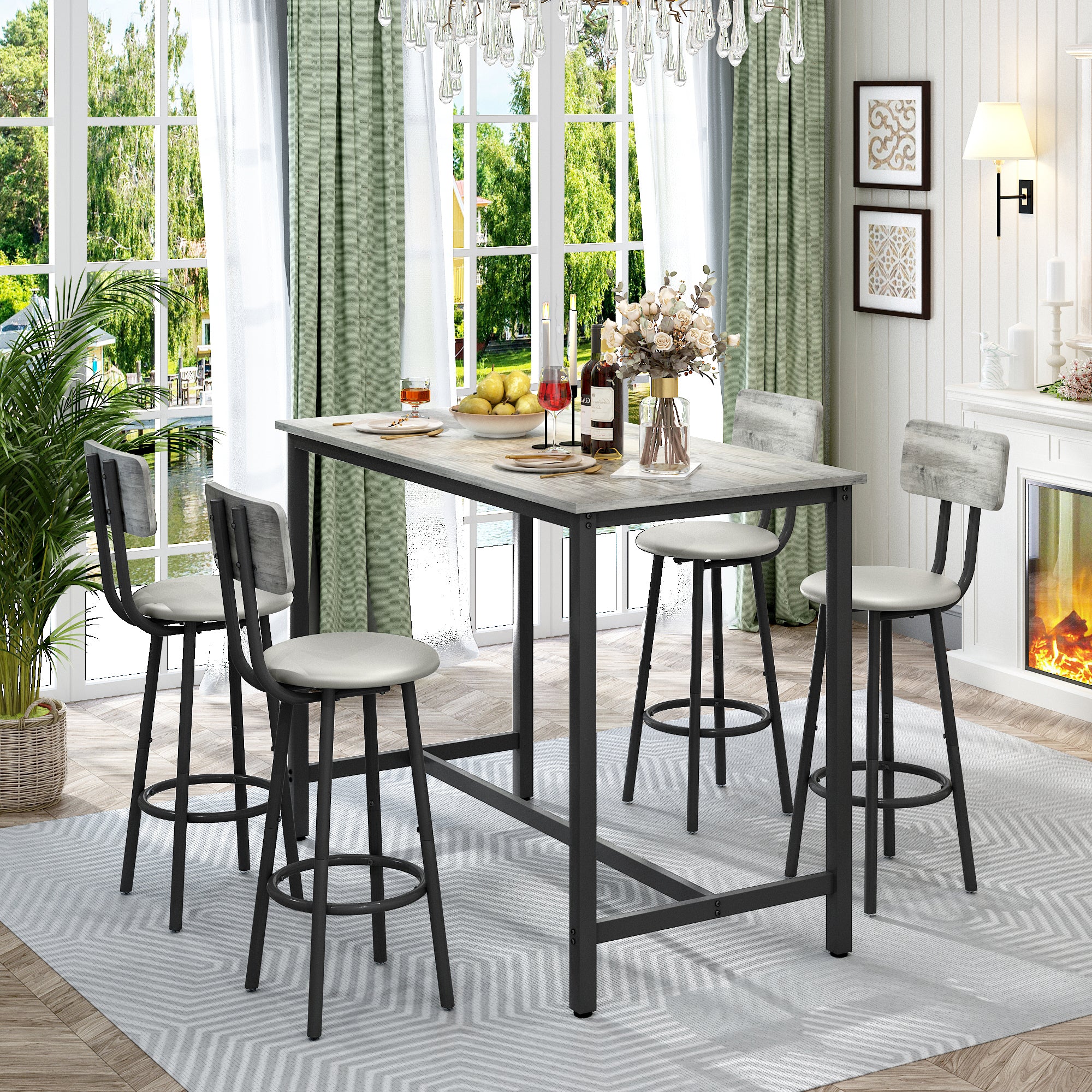 PAPROOS 5 Piece Dining Table Set, Counter Height Bar Table and Bar Stools Set with Storage Rack,Kitchen Table Set for Dining Room, Breakfast Nook
