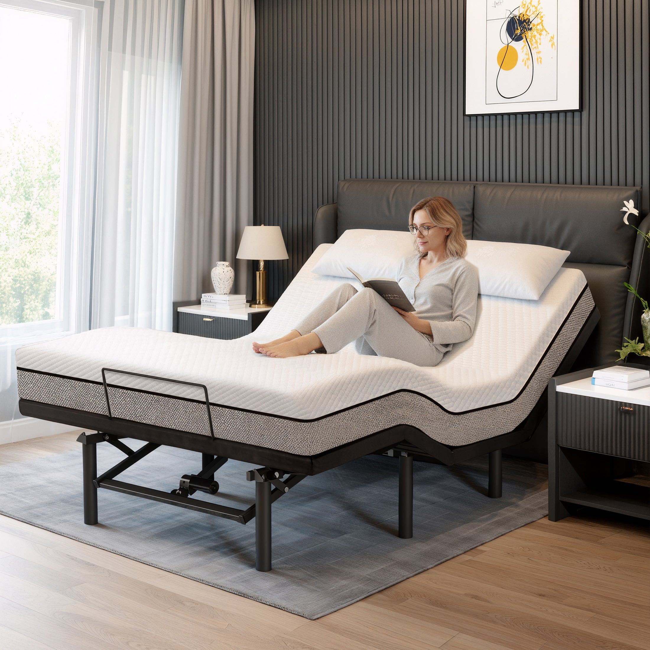 Paproos Electric Adjustable Bed Frame Queen, Metal Power Bed Base Frame with Independent Head & Foot Incline, Power Adjustable Platform Bed with Wired Control, Zero Gravity, 4 Motor, Easy Assembly