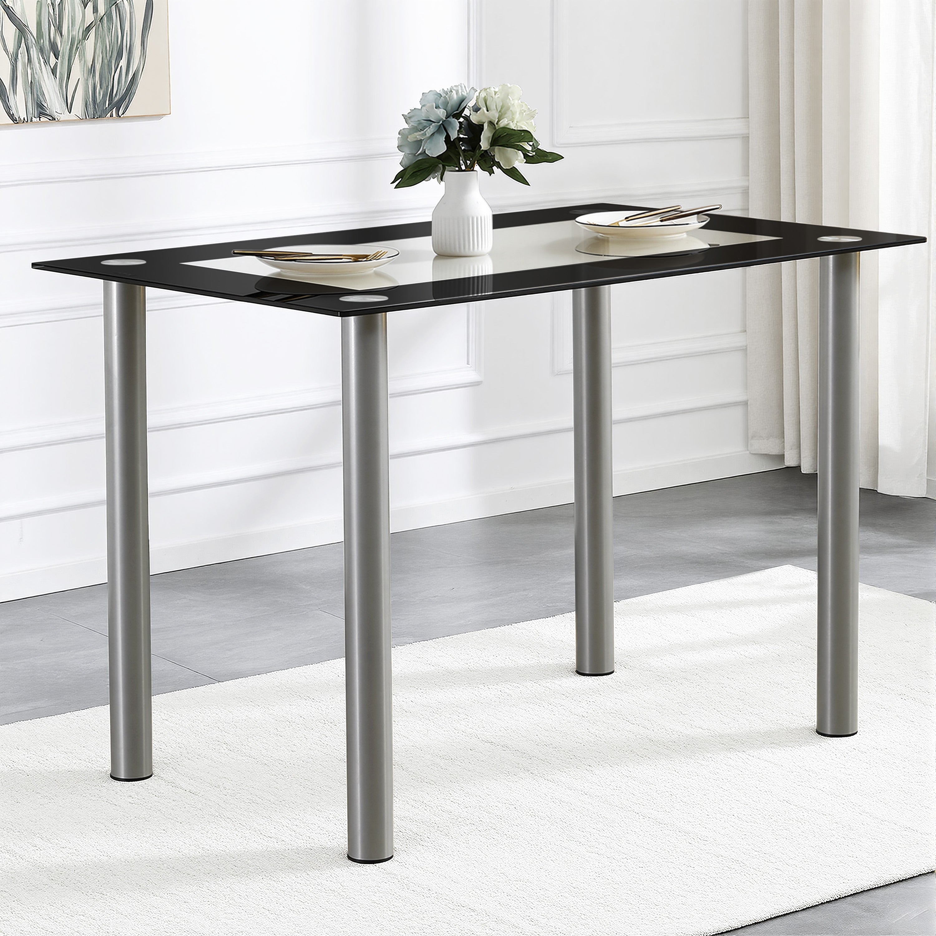 PAPROOS Tempered Glass Dining Table for 4