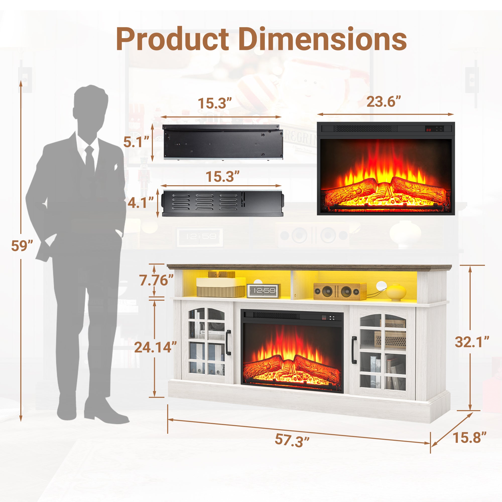 PAPROOS Fireplace TV Stand for 65inch TVs