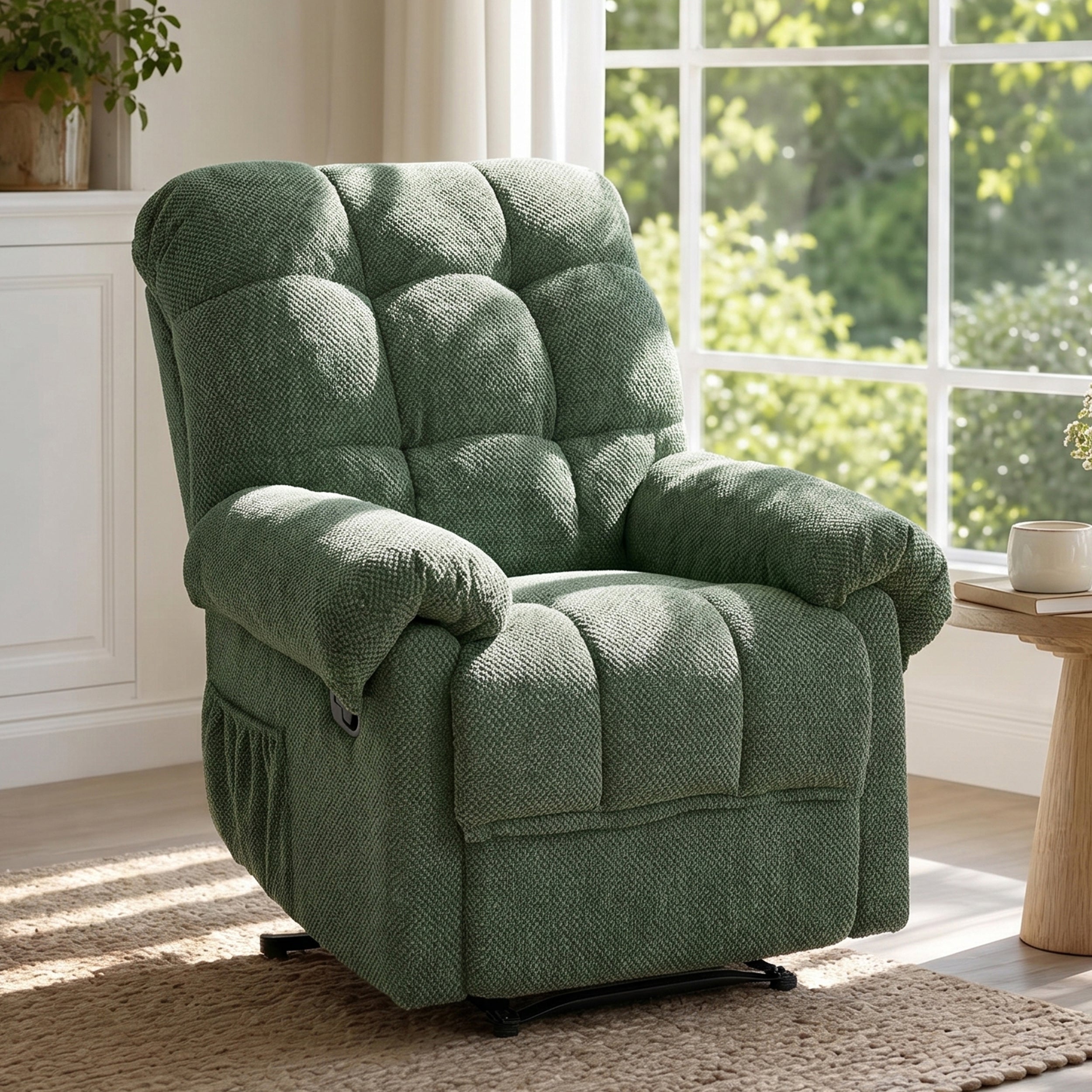 PAPROOS Swivel Rocker Recliner, Fabric 360° Swivel Rocking Recliner with 2 Side Pockets, Glider Rocking Chair for Baby Nursery, Manual Recliner for Adults for Home Theater Living Room