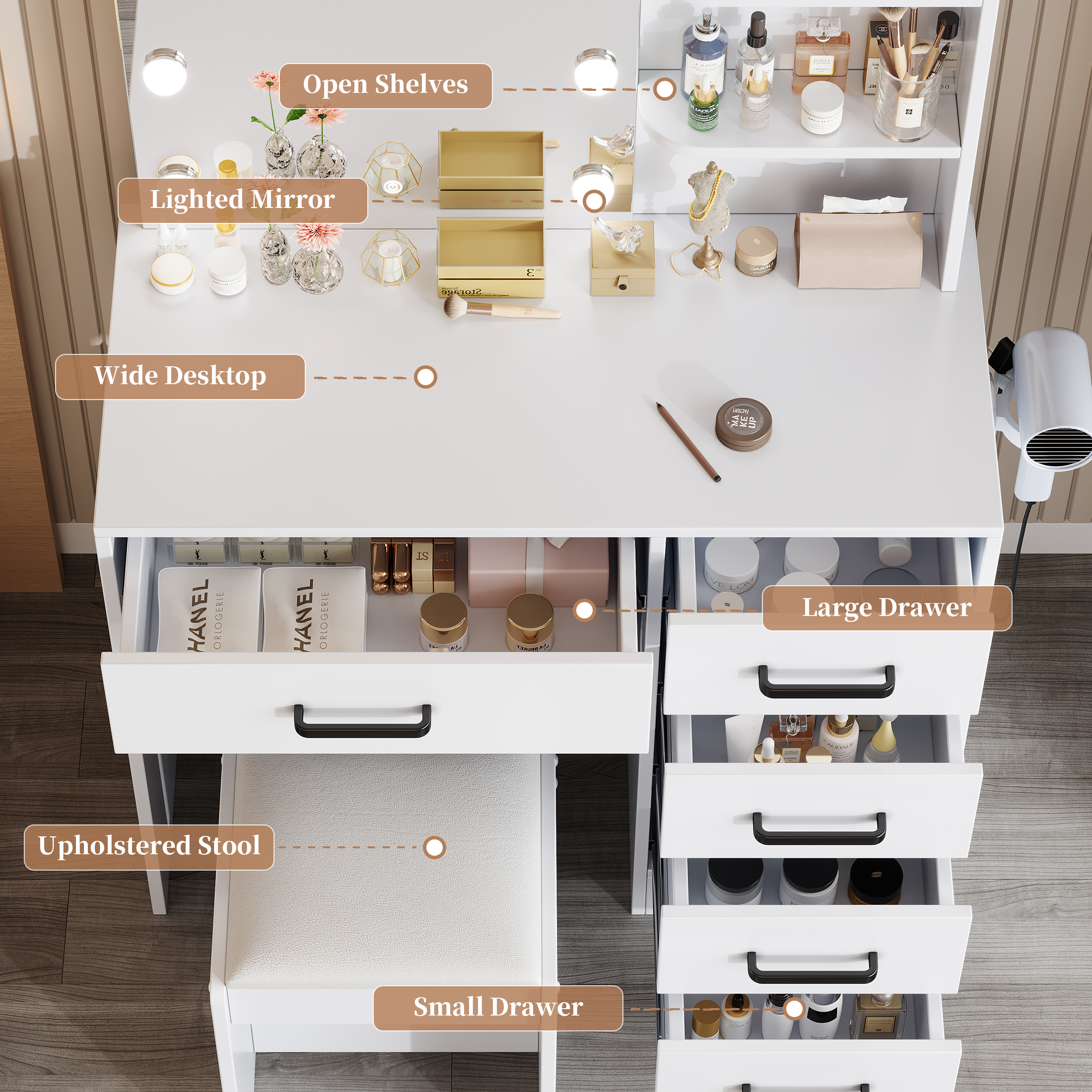 PAPROOS Vanity Set with Mirror and Light