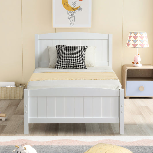 PAPROOS Wooden Twin Platform Bed Frame with Headboard and Footboard