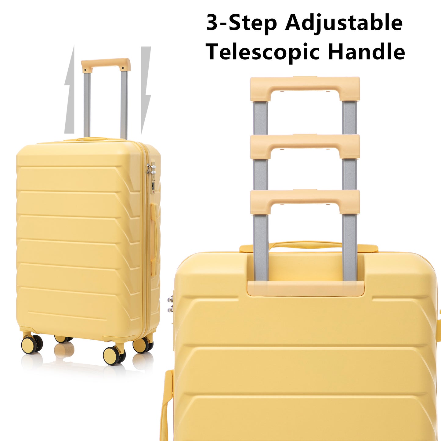 PAPROOS 3 Piece Luggage Set, ABS Carry-on Luggage Set with Spinner Wheels and TSA Lock, Lightweight Hardside Luggage, 20/24/28 Inch Rolling Suitcase Set for Travel Business Trip, Beige