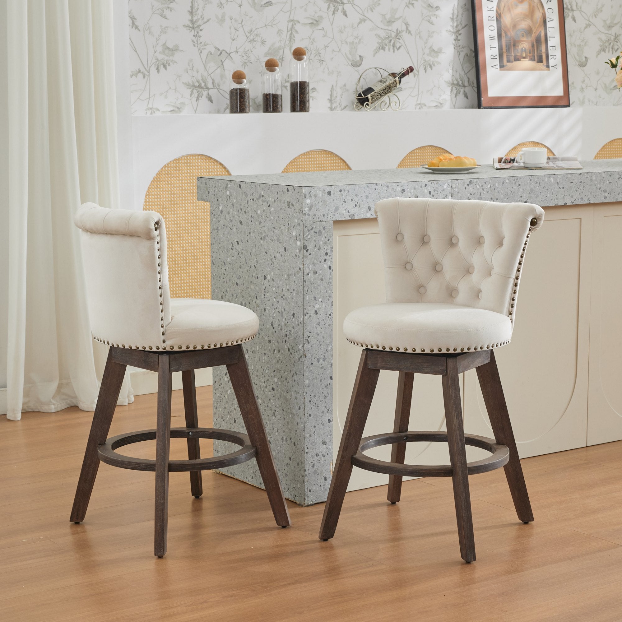 PAPROOS Velvet Bar Stools Set of 2