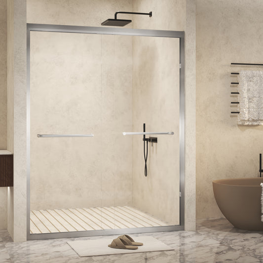 PAPROOS 44"-48" W x 72" H Framed Double Sliding Shower Door, Modern Tub Door with 1/4” (6 mm) Clear Tempered Glass, Bathtub Door with Stainless Steel Handle, SGCC Certified, Brushed Nickel