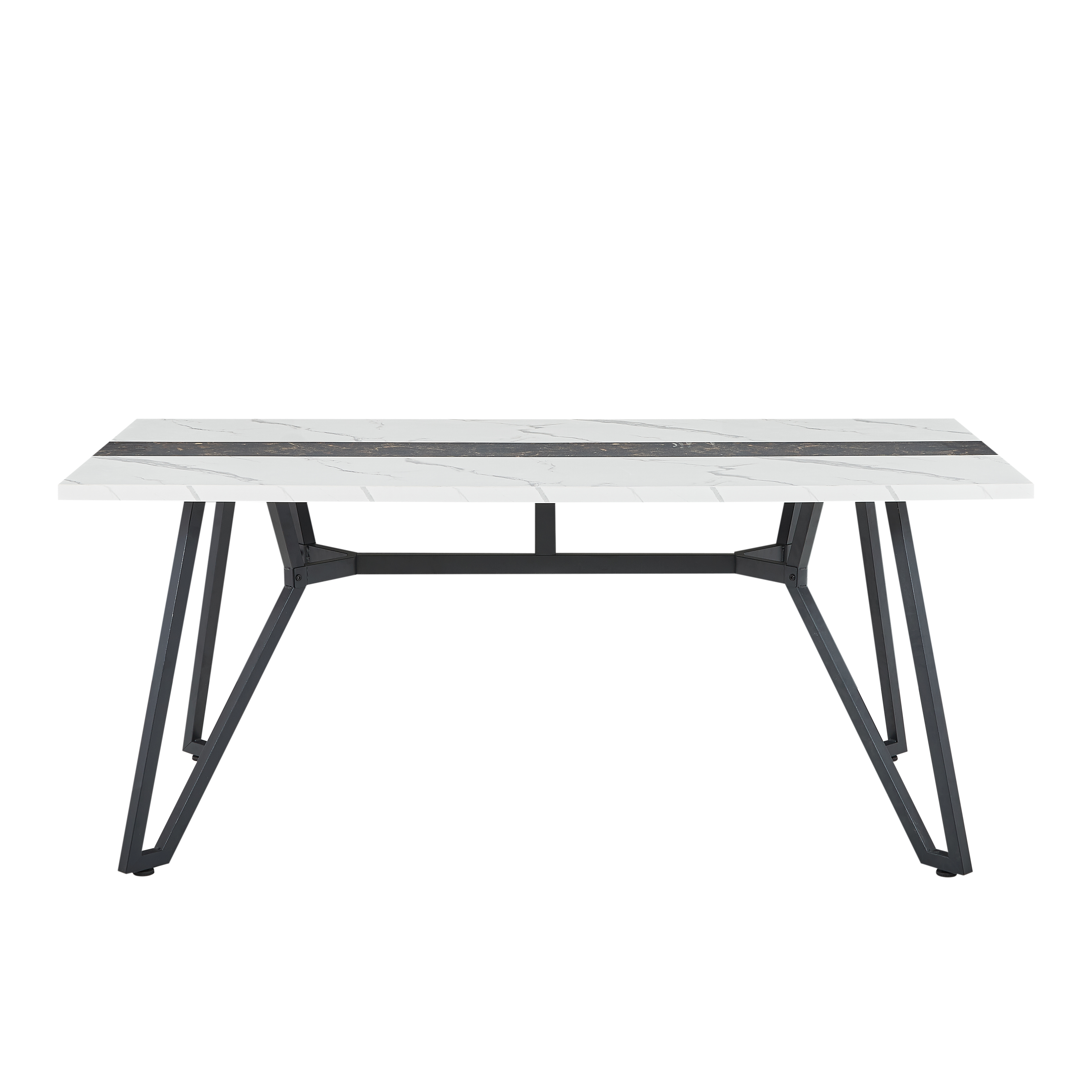 PAPROOS 71" Dining Table for 6-8 People, Rectangle Faux Marble Kitchen Table, Dining Room Table with Adjustable Metal Legs, for Kitchen Dining Room, Gathering, White+Black (Only Table)