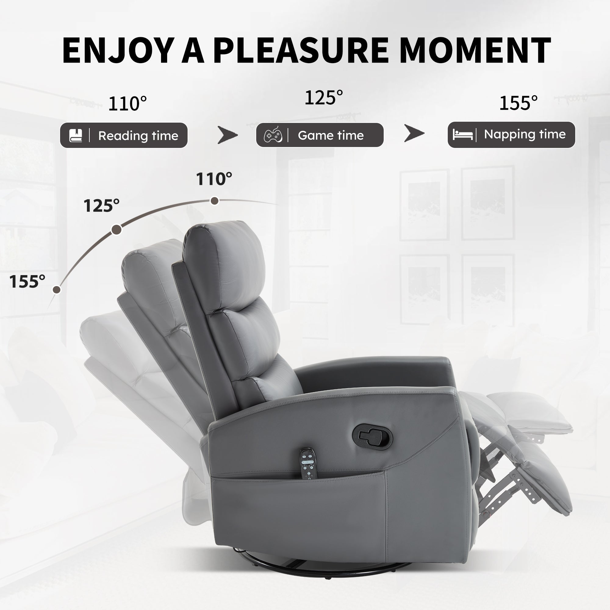 PAPROOS Rocker Recliner with Heat Therapy and Massage, PU Leather 360°Swivel Rocker Recliner, Rocking Chair for Nursery, Small Rocking Recliner, Manual Recliner for Home Theater Living Room