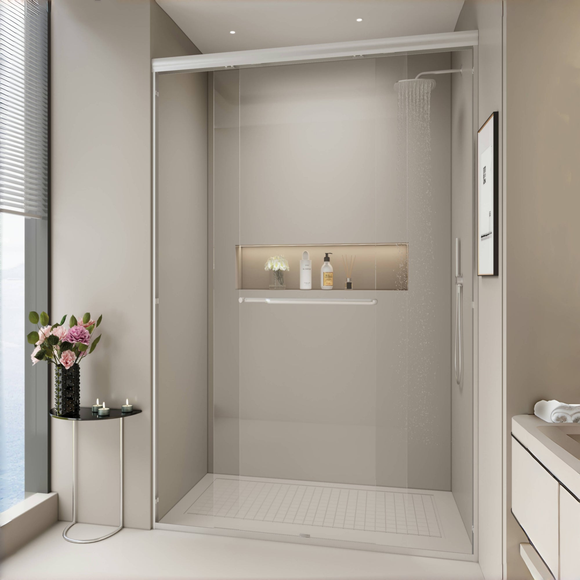 PAPROOS 44"-48" W x 72" H Sliding Shower Door, Modern Double Tub Door with Aluminum Frame, Bathtub Door with 1/4” (6 mm) Clear Tempered Glass, Stainless Steel Handle, SGCC Certified, Matte Black