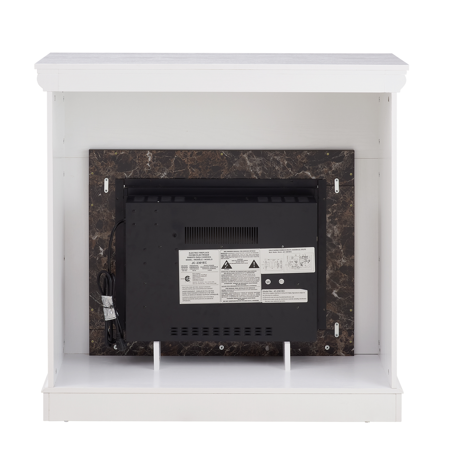 PAPROOS 41” Electric Fireplace with Mantel, Freestanding Electric Fireplace Heater with Remote Control, Adjustable Flame, Timer, Wooden Surround with Fireplace Insert for Living Room, 1400W, White