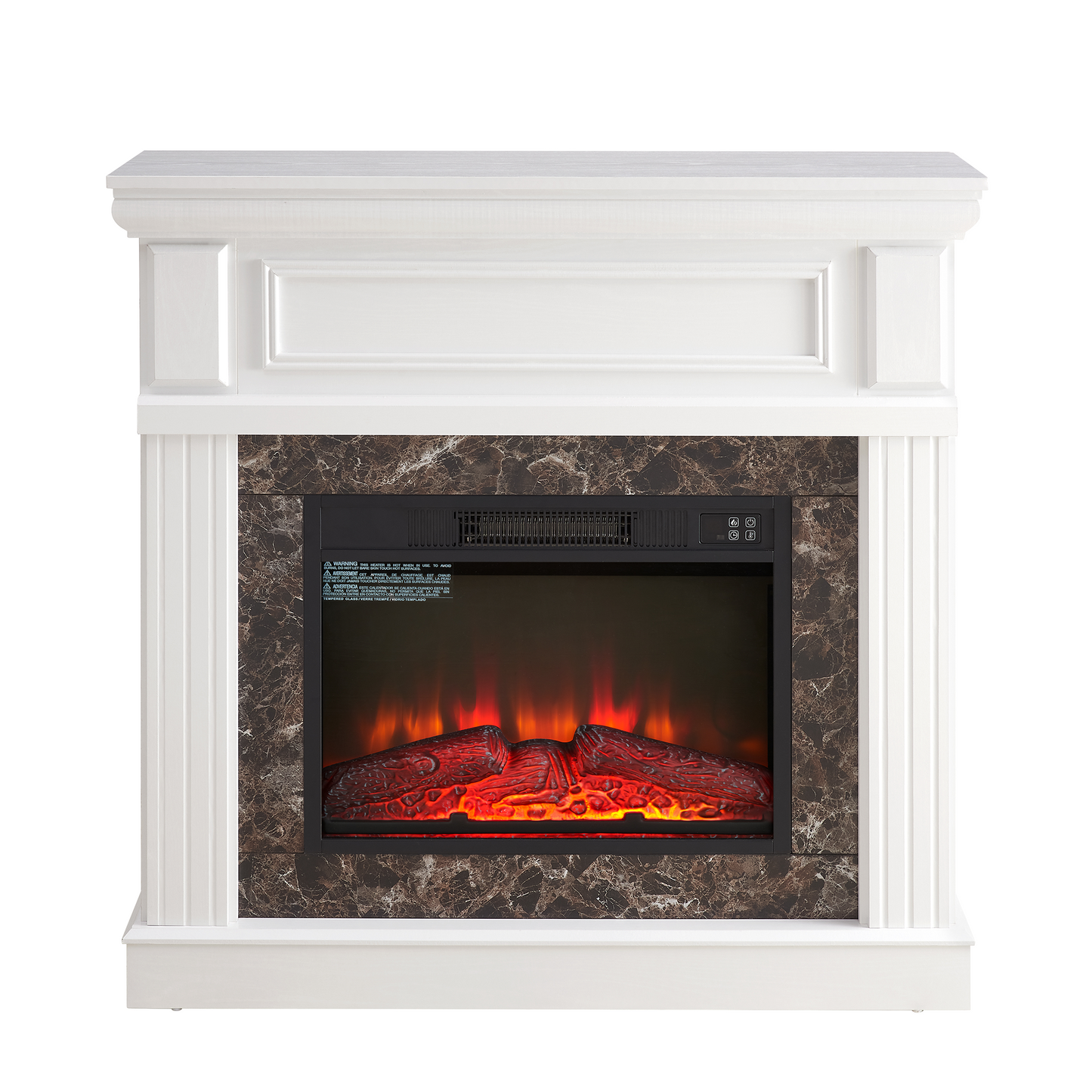 PAPROOS 41” Electric Fireplace with Mantel, Freestanding Electric Fireplace Heater with Remote Control, Adjustable Flame, Timer, Wooden Surround with Fireplace Insert for Living Room, 1400W, White