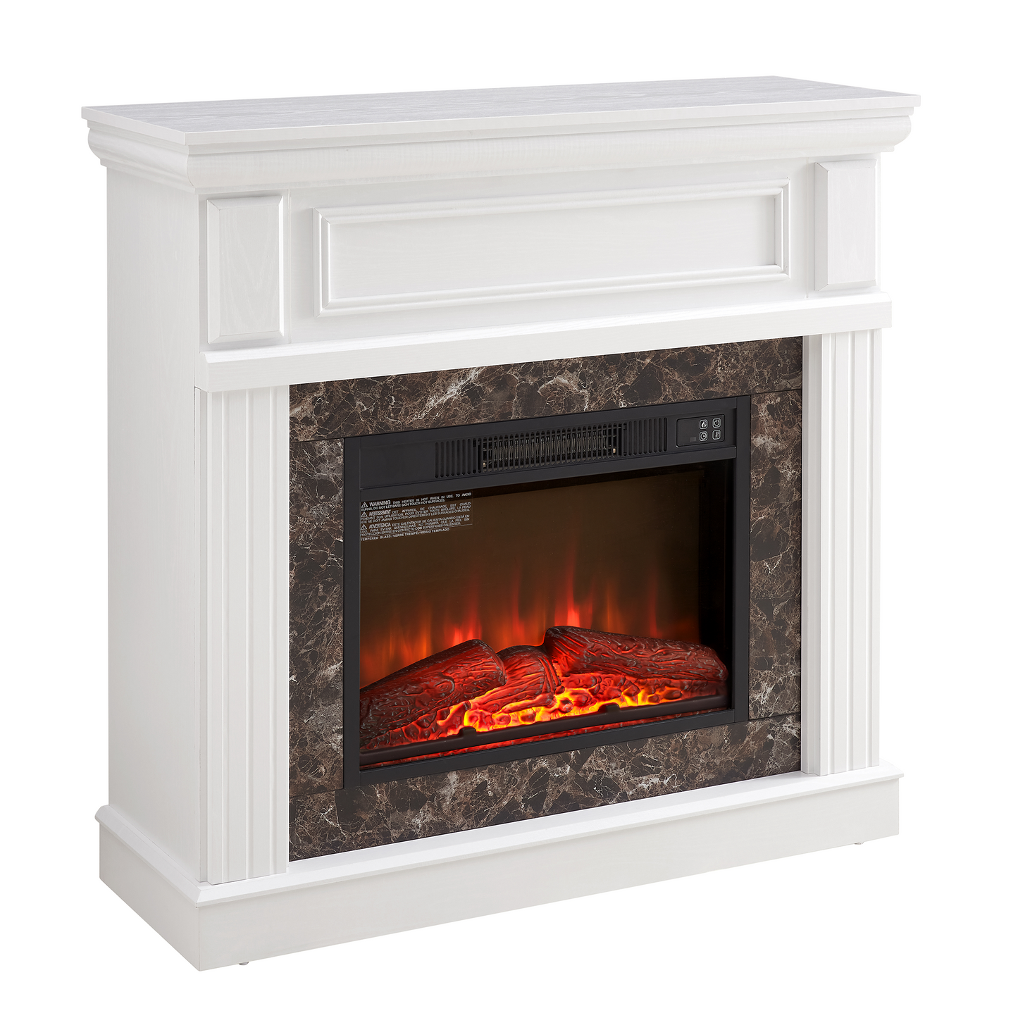 PAPROOS 41” Electric Fireplace with Mantel, Freestanding Electric Fireplace Heater with Remote Control, Adjustable Flame, Timer, Wooden Surround with Fireplace Insert for Living Room, 1400W, White