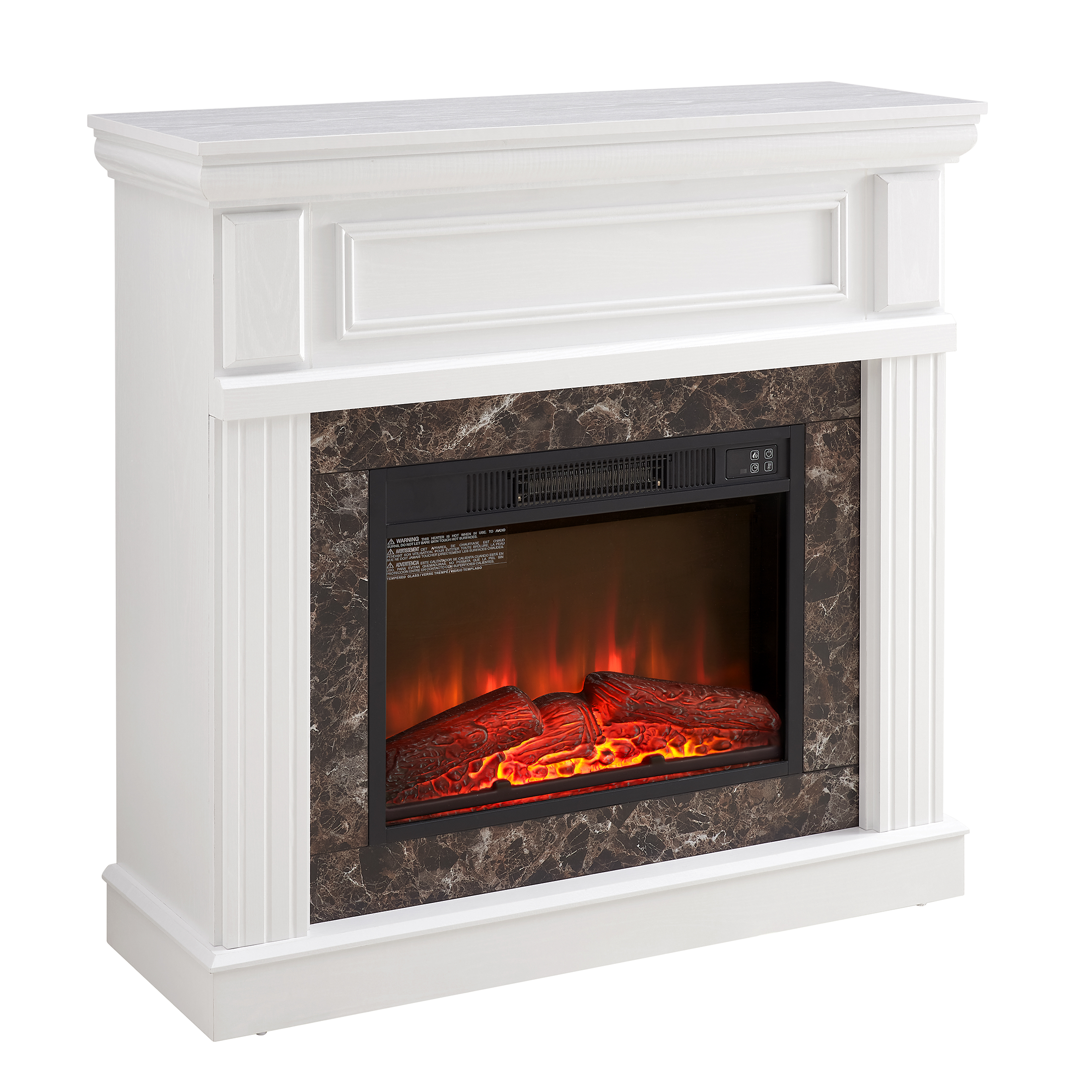 PAPROOS 41” Electric Fireplace with Mantel, Freestanding Electric Fireplace Heater with Remote Control, Adjustable Flame, Timer, Wooden Surround with Fireplace Insert for Living Room, 1400W, White