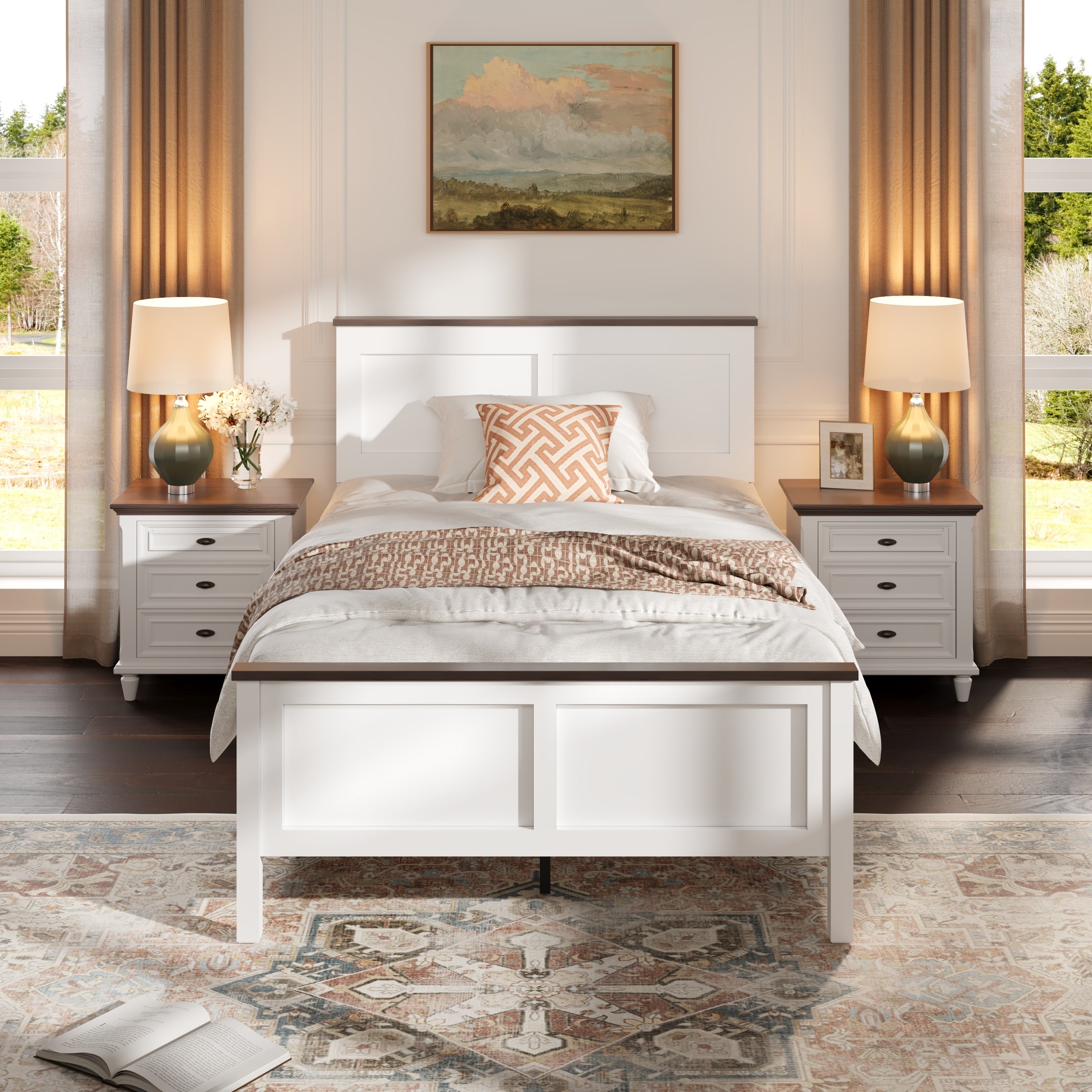PAPROOS Full Size Bed Frame, Wooden Platform Bed with Headboard and Footboard