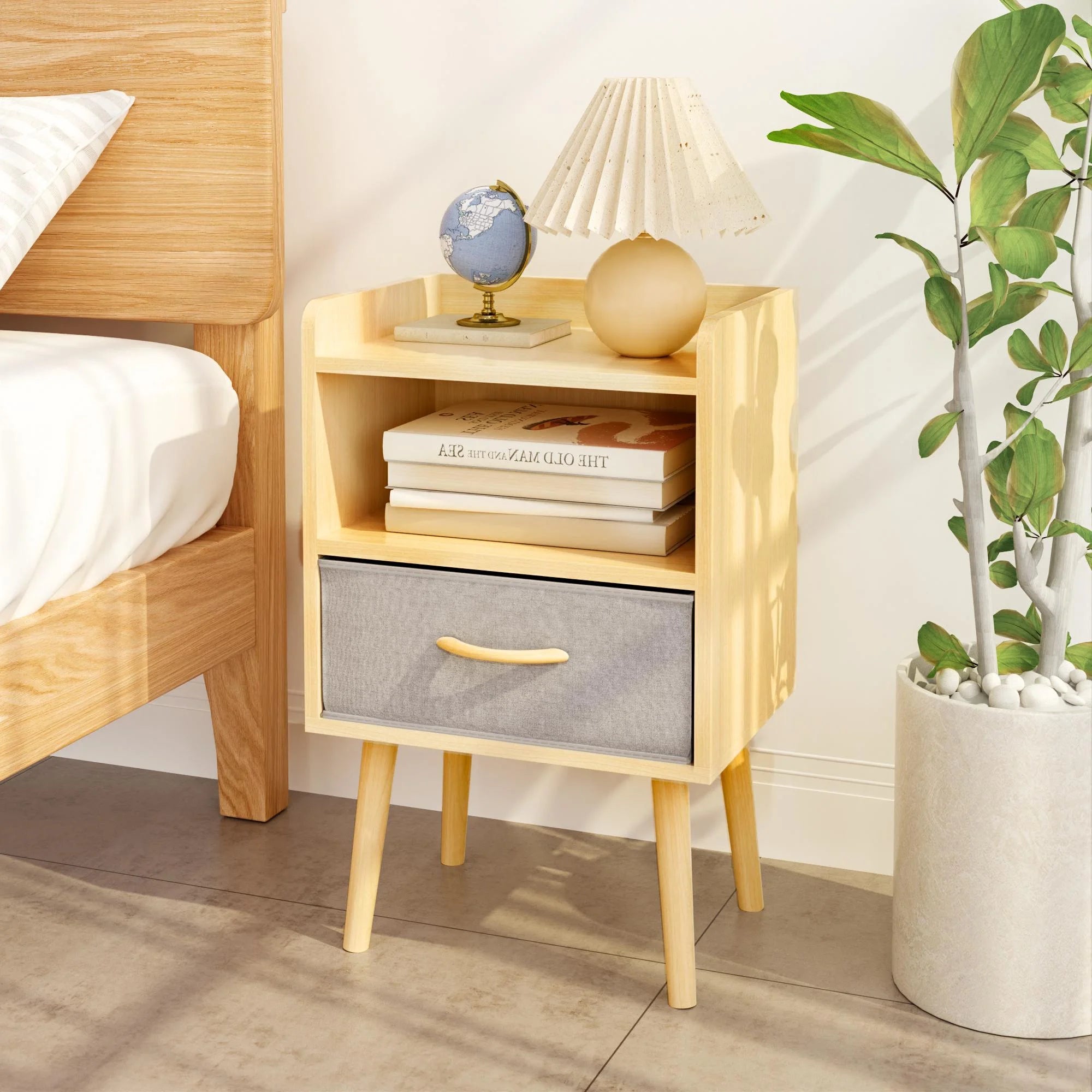 Set of 2 Nightstand, End Table Side Table with Collapsible Fabric Drawer, Bedside Table for Bedroom, Closet, Dorm