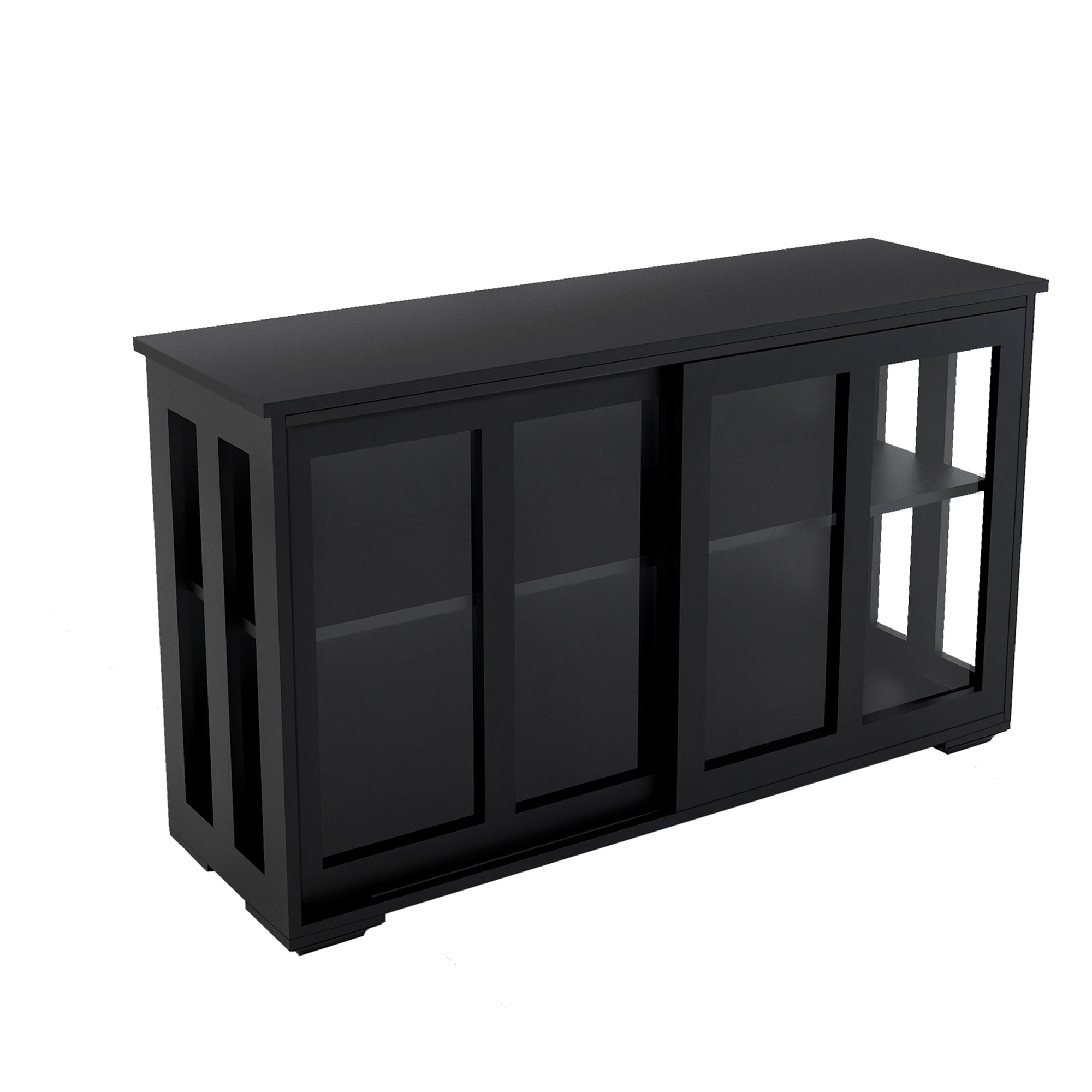 Paproos Kitchen Storage Cabinet, Wood Sideboard Buffet Cabinet with Sliding Glass Door & Adjustable Shelf, Modern Kitchen Storage Cupboard for Living Room, Hallway, White