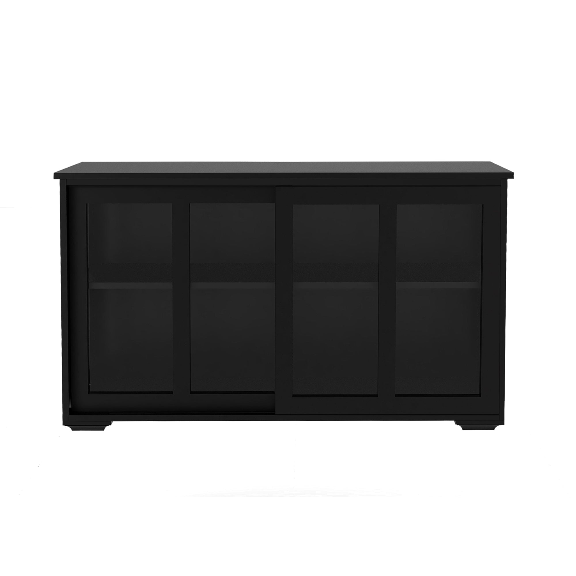 Paproos Kitchen Storage Cabinet, Wood Sideboard Buffet Cabinet with Sliding Glass Door & Adjustable Shelf, Modern Kitchen Storage Cupboard for Living Room, Hallway, White