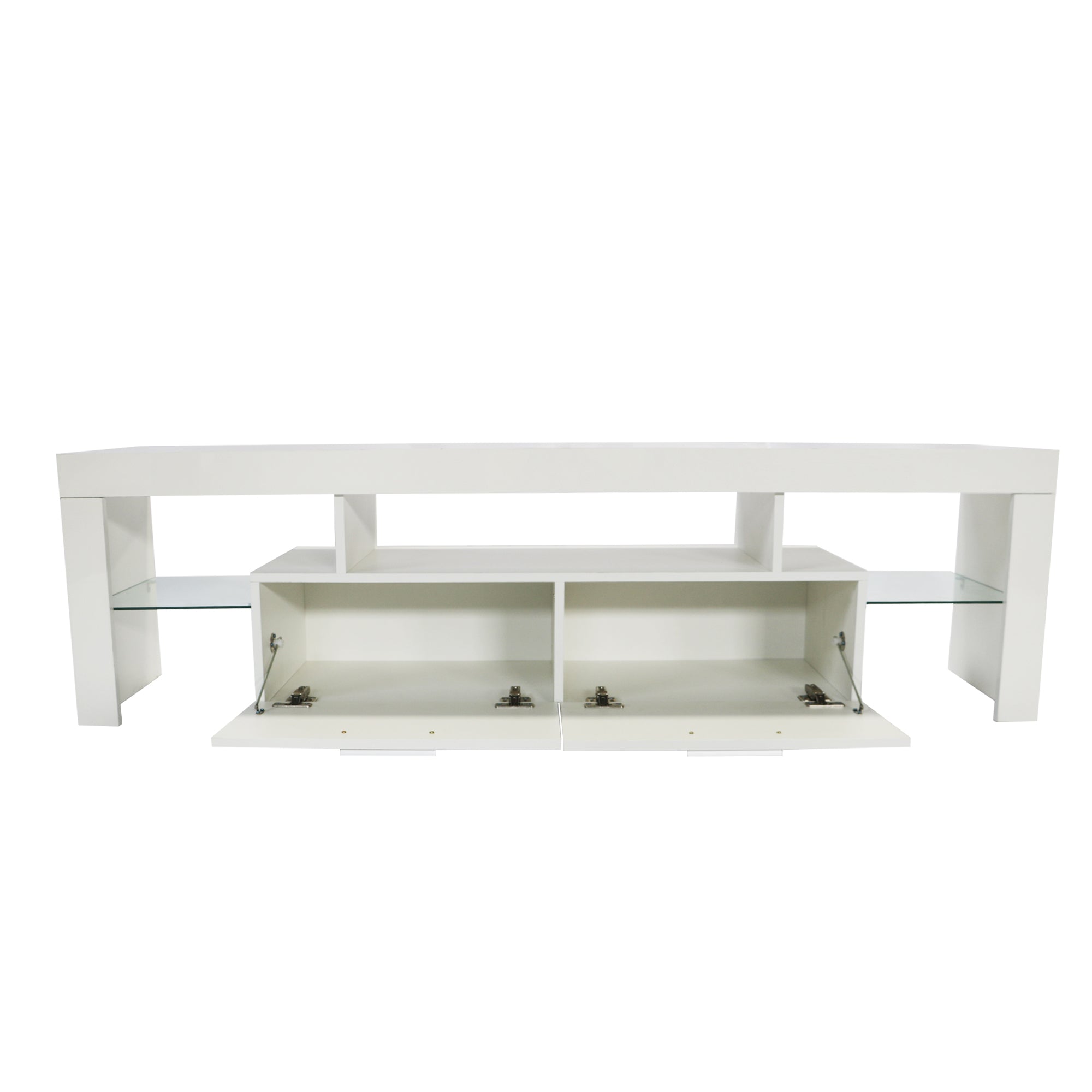 PAPROOS TV Stand with LED Lights, High Gloss TV Cabinet with Storage Drawer and Media Shelves, Modern Entertainment Center TV Console Table for 32-70 Inch TVs