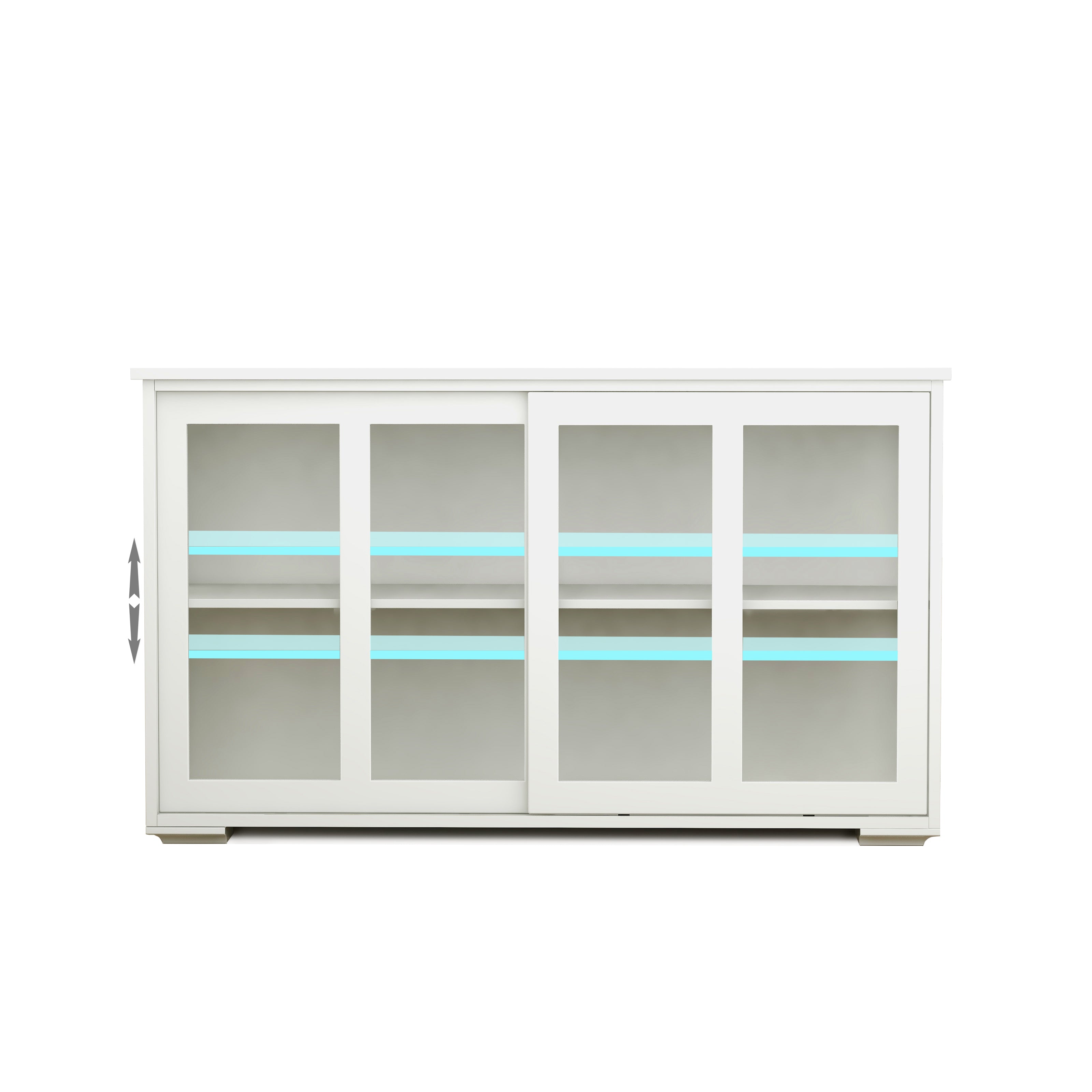 Paproos Kitchen Storage Cabinet, Wood Sideboard Buffet Cabinet with Sliding Glass Door & Adjustable Shelf, Modern Kitchen Storage Cupboard for Living Room, Hallway, White